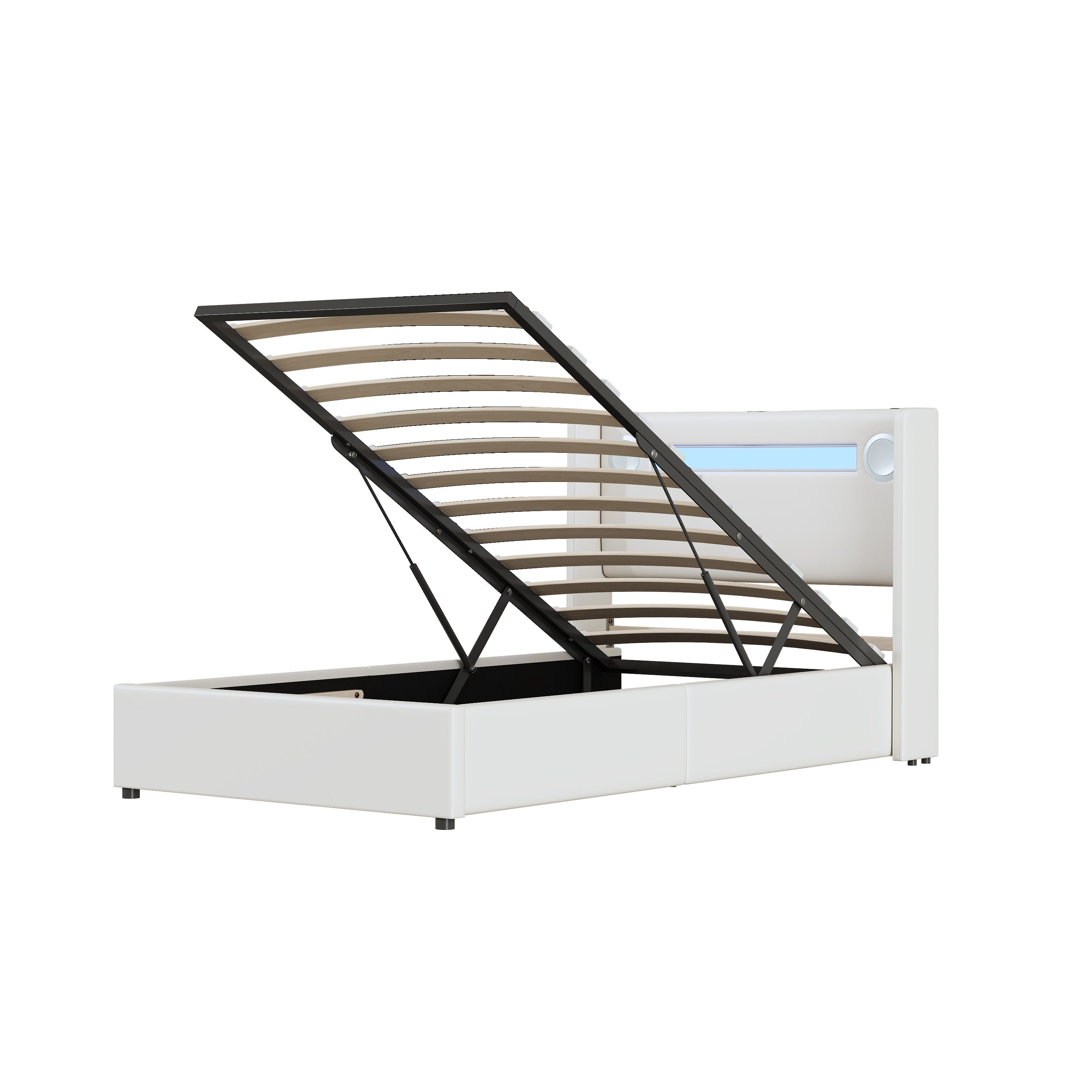 PHOEBE CAT Polsterbett (Stauraumbett, Einzelbett 90x200cm), mit LED-Beleuchtung, Stauraum, Bluetooth und USB-Aufladen, Kunstleder