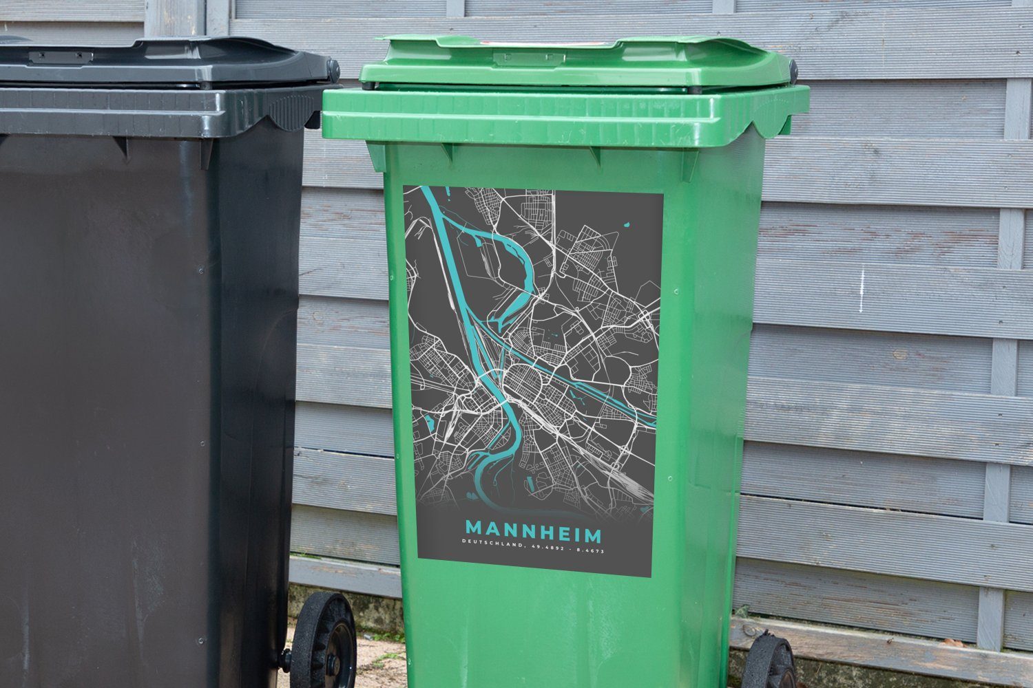 Karte MuchoWow - Deutschland Stadtplan Mannheim (1 Container, St), Mülleimer-aufkleber, Sticker, - Blau Wandsticker Mülltonne, - - Abfalbehälter