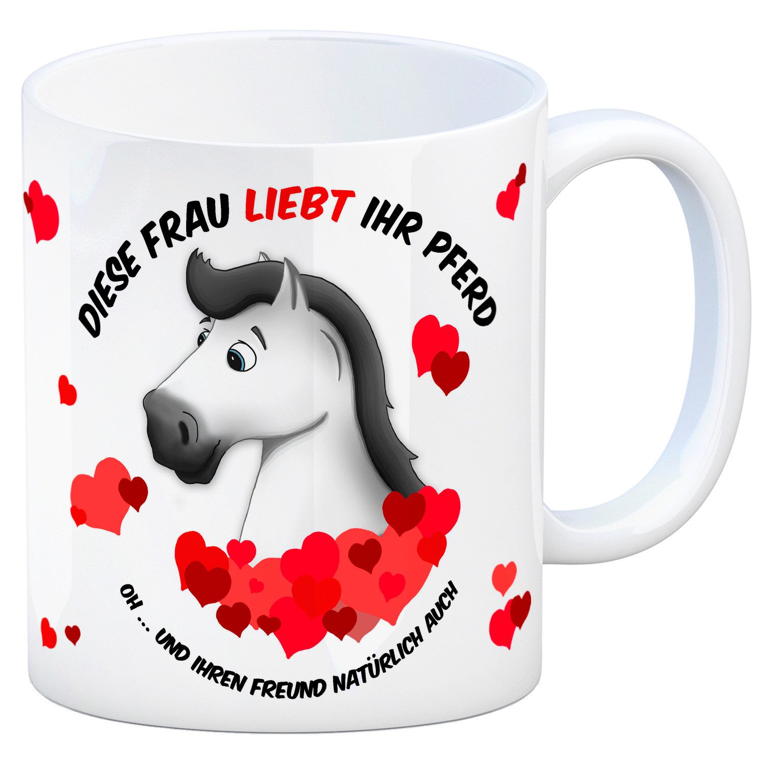 speecheese Tasse Kaffeebecher mit weißes Pferd Motiv und Spruch: Diese Frau liebt ihr