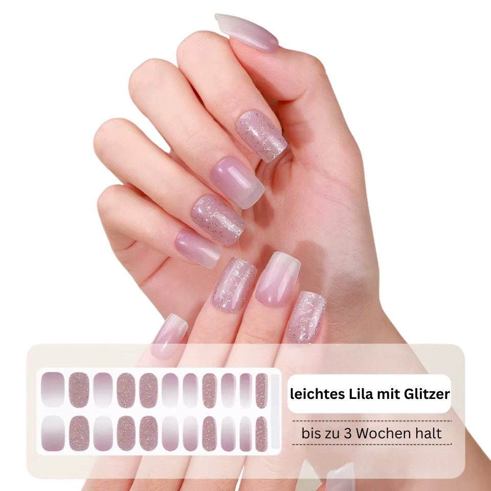 Rötting Design Kunstfingernägel 22 Gel Nails Strips Kunstnägel Nagelsticker Farbe: Lila mit Glitzer, Saloon Qualität, Will be happy with NAILS for you LIFE, verändere Deine Nägel wann Du willst, Easy-to-use