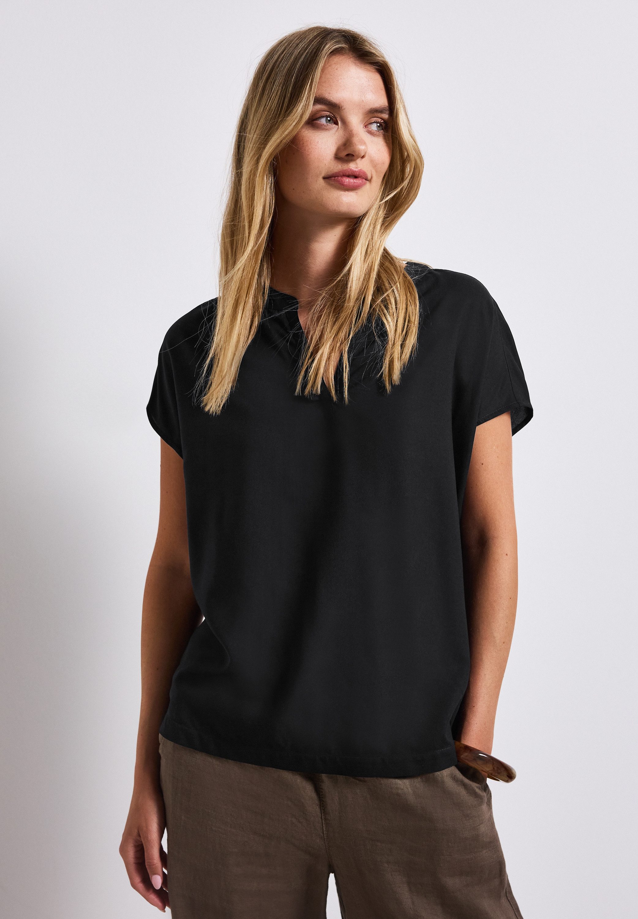 STREET ONE Kurzarmbluse Split Neck günstig online kaufen