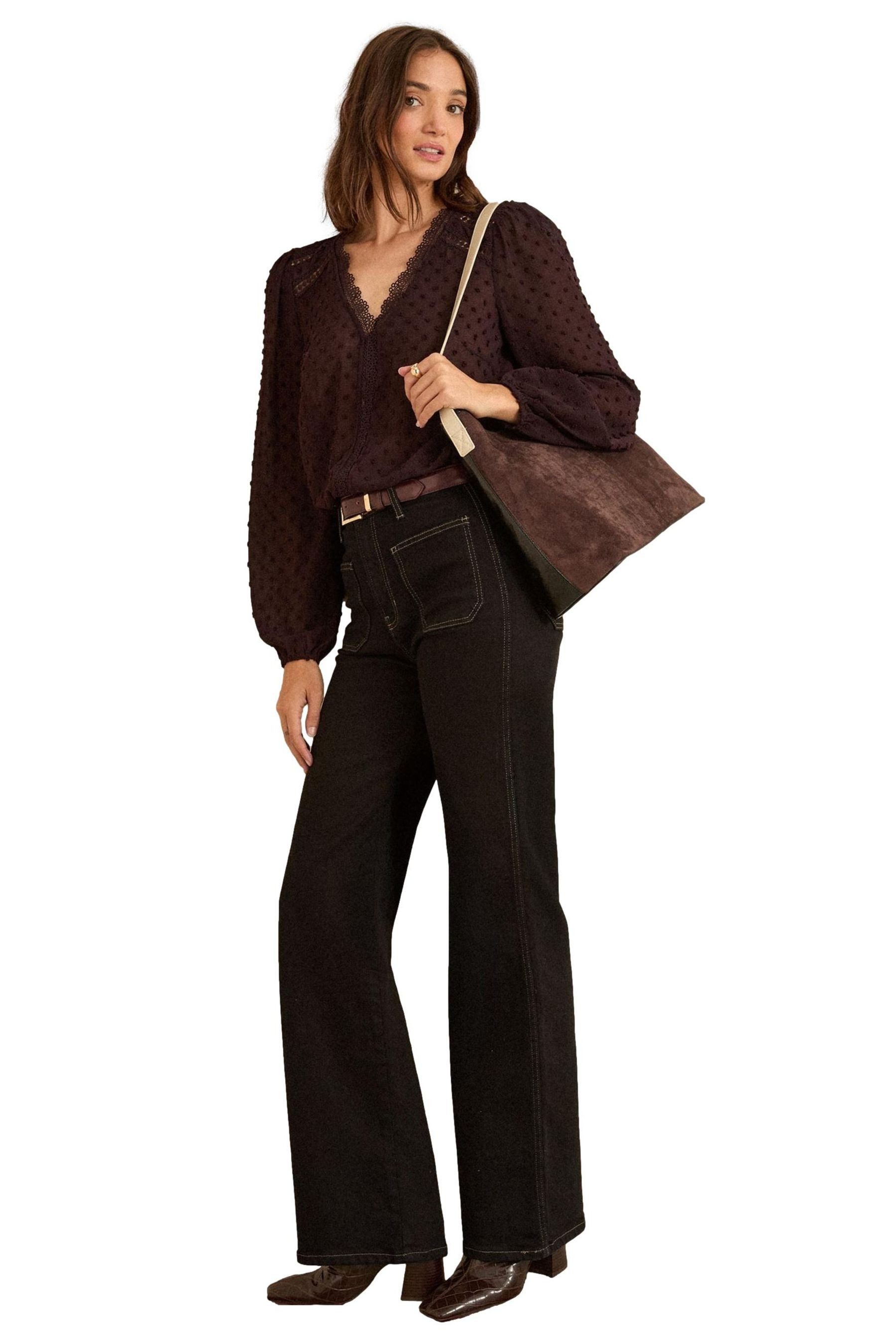 Love & Roses Langarmbluse Love & Roses Spitzenbluse mit V-Ausschnitt Regular (1-tlg)