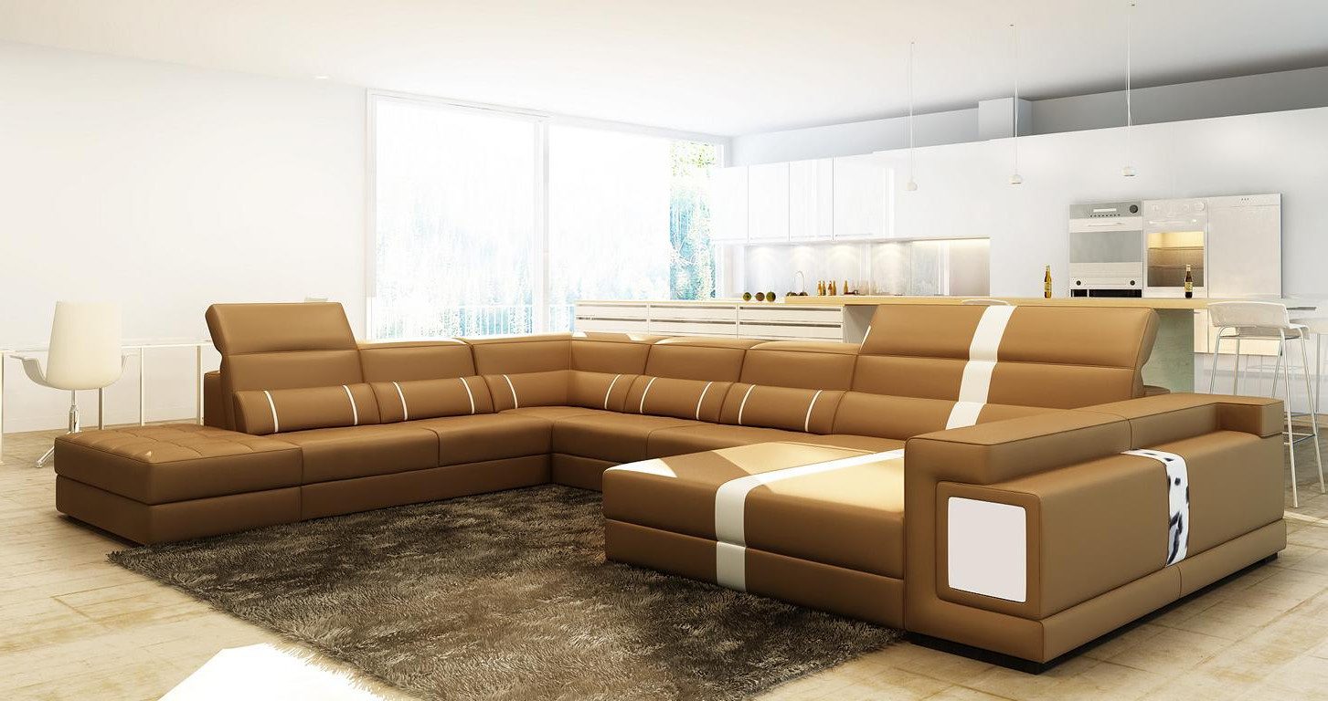Xlmoebel Wohnlandschaft Luxuriöses Ecksofa aus Leder mit hochwertigem Polster und U-Form, Hergestellt in Europa