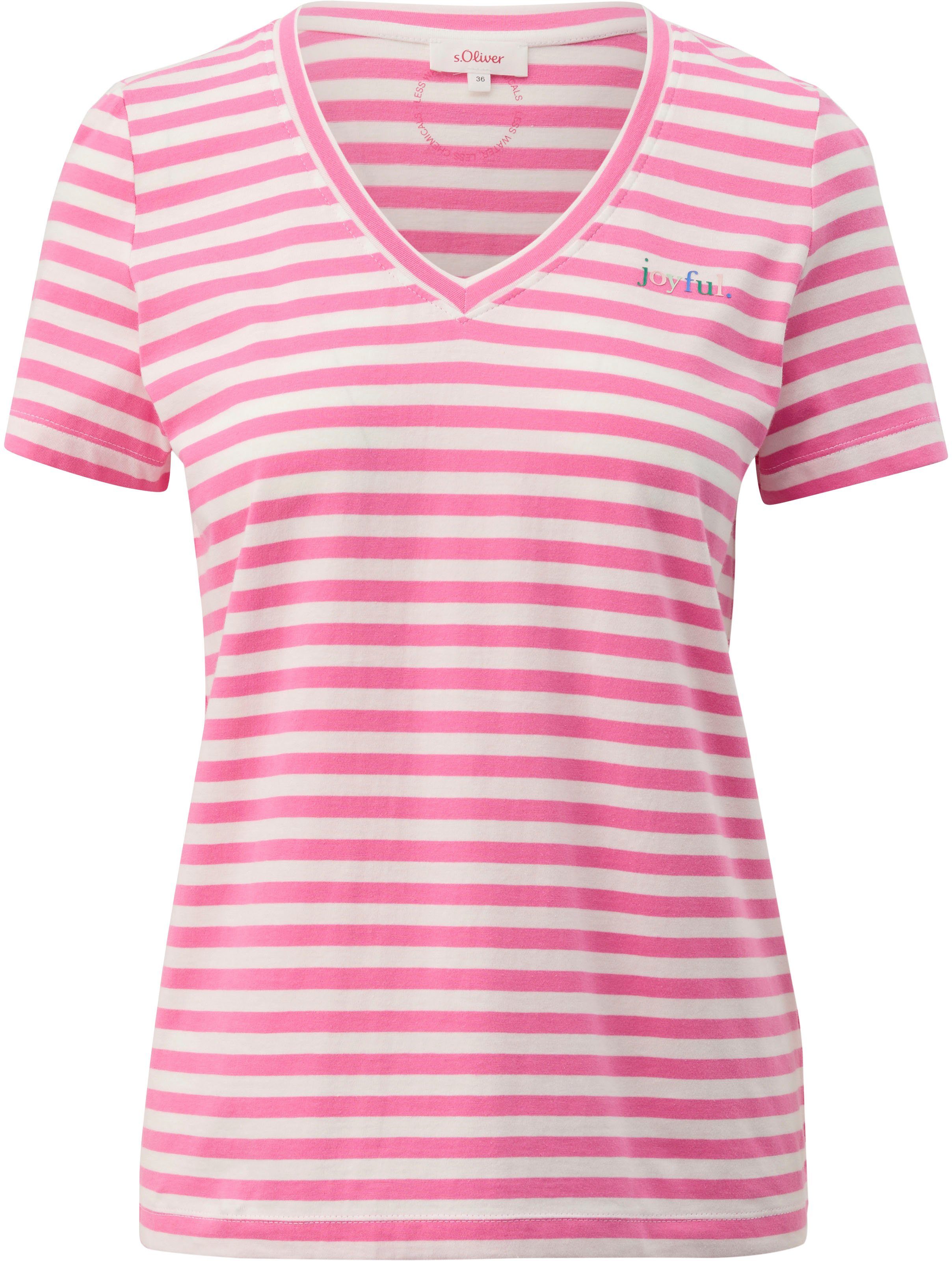 »joyful.« Frontprint lilac/pink V-Shirt s.Oliver mit