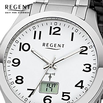 Regent Funkuhr Regent Herren-Armbanduhr grau silber, Herren Funkuhr rund, groß (ca. 41mm), Titanarmband
