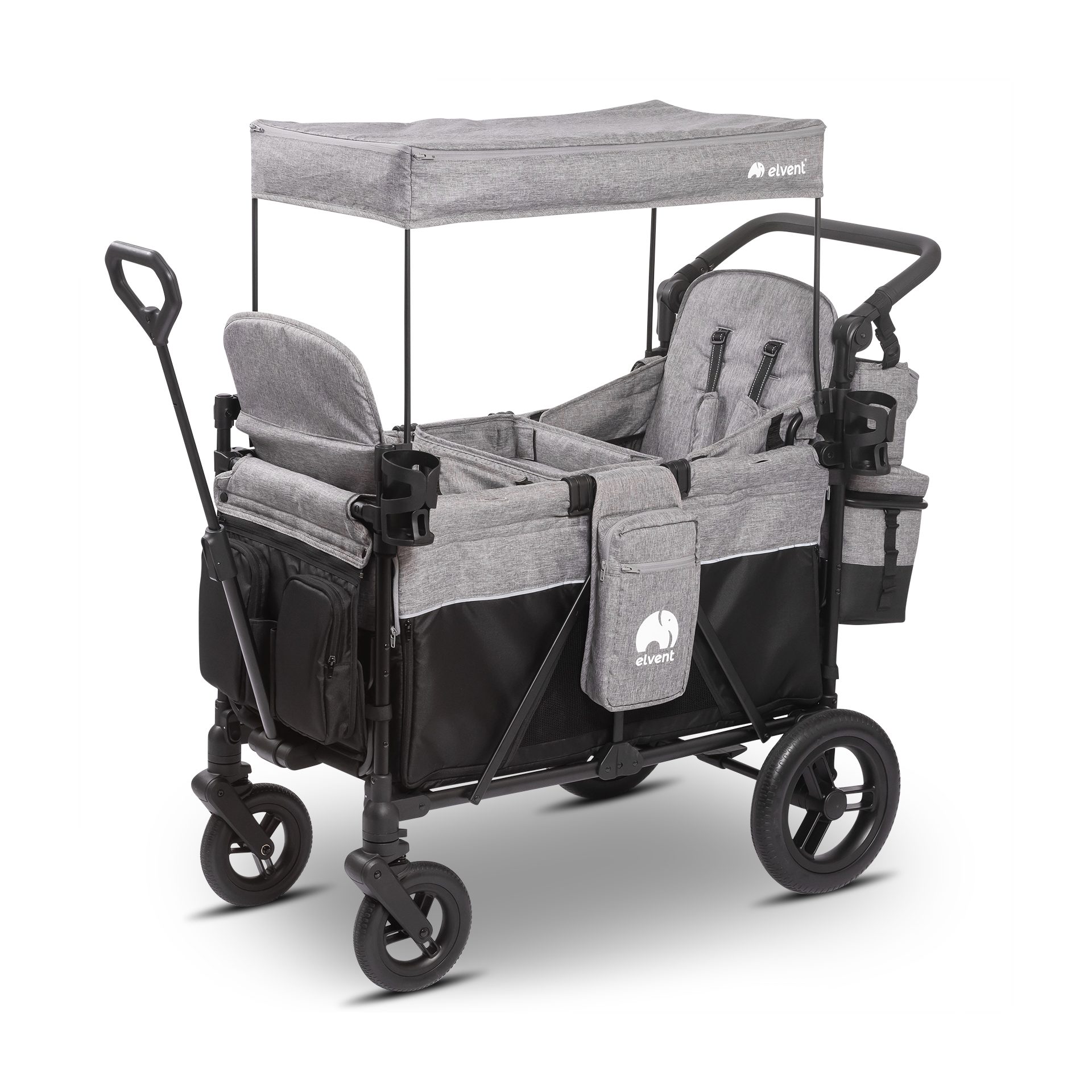 elvent Bollerwagen ComfortPlus 2, Kompakt faltbar, Für bis zu 2 Kinder, Ideal für Ausflüge und Alltag