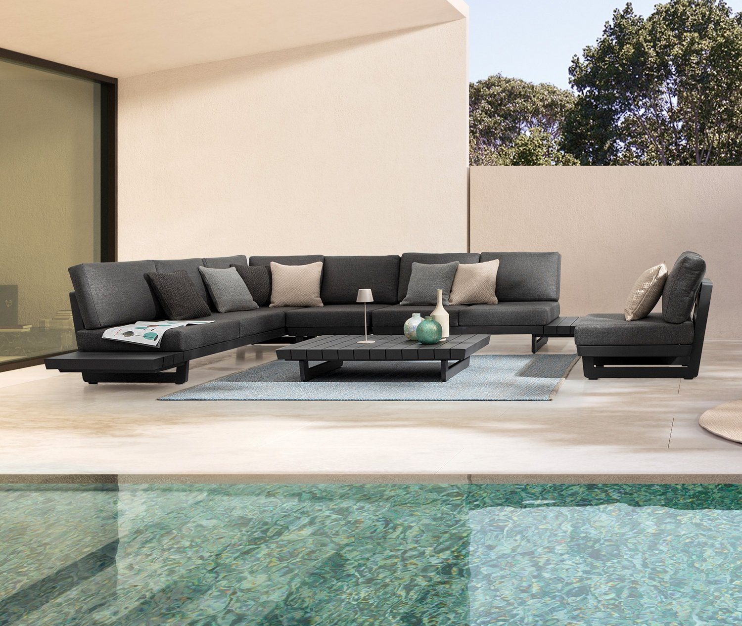 Bizzotto Gartentisch INFINITY, 126 x 74 cm, Aluminium, Anthrazit, Loungetisch, Höhe 24 cm, Witterungsbeständig