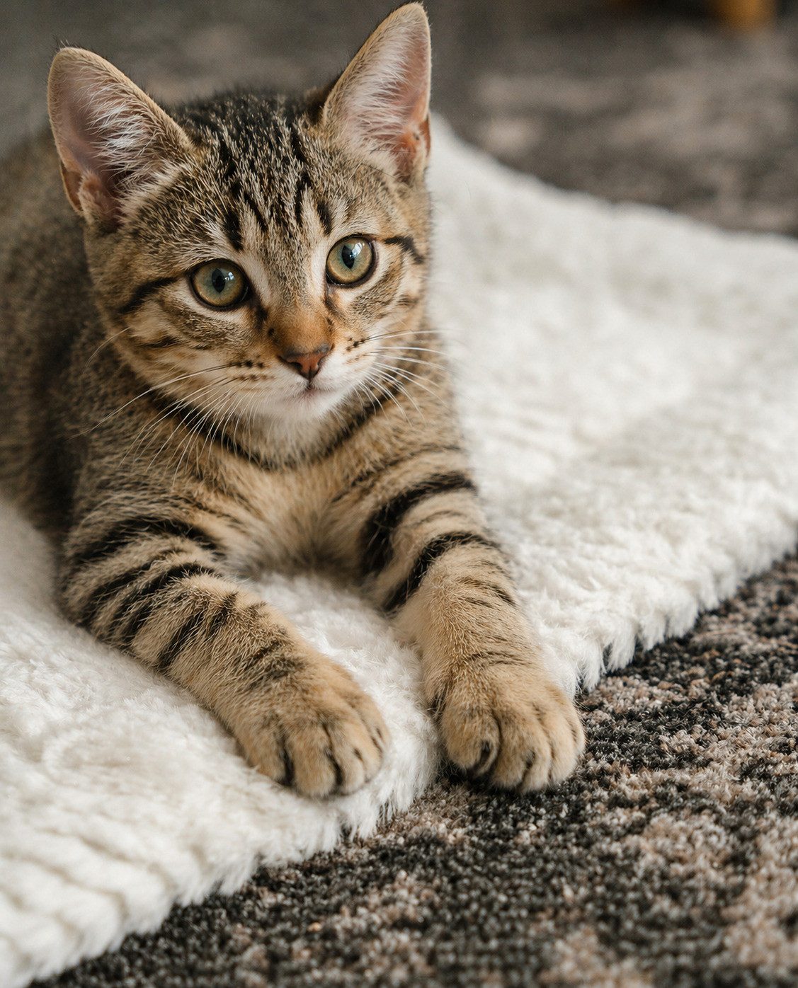lionto Tierdecke für Katzen, flauschig & wendbar, grau/weiß, Faux-Leinen & Plüsch, ideal für Sofa, Körbchen & Fensterbank, pflegeleicht – Bild 3 von 5