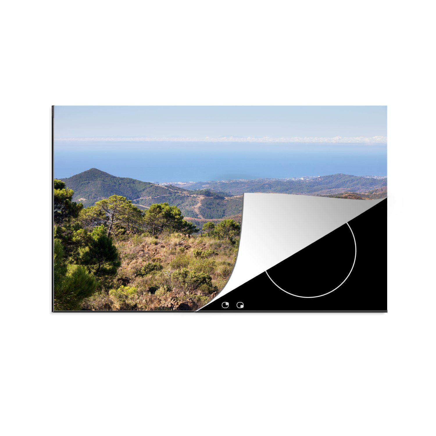 MuchoWow Herdblende-/Abdeckplatte Spanien - Meer - Berge, Vinyl, (1 tlg), 81x52 cm, Induktionskochfeld Schutz für die küche, Ceranfeldabdeckung