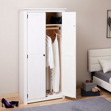 CARO-Möbel Kleiderschrank PAULO Garderobenschrank mit Kleidertstange, Landhausstil aus massiver Kiefer