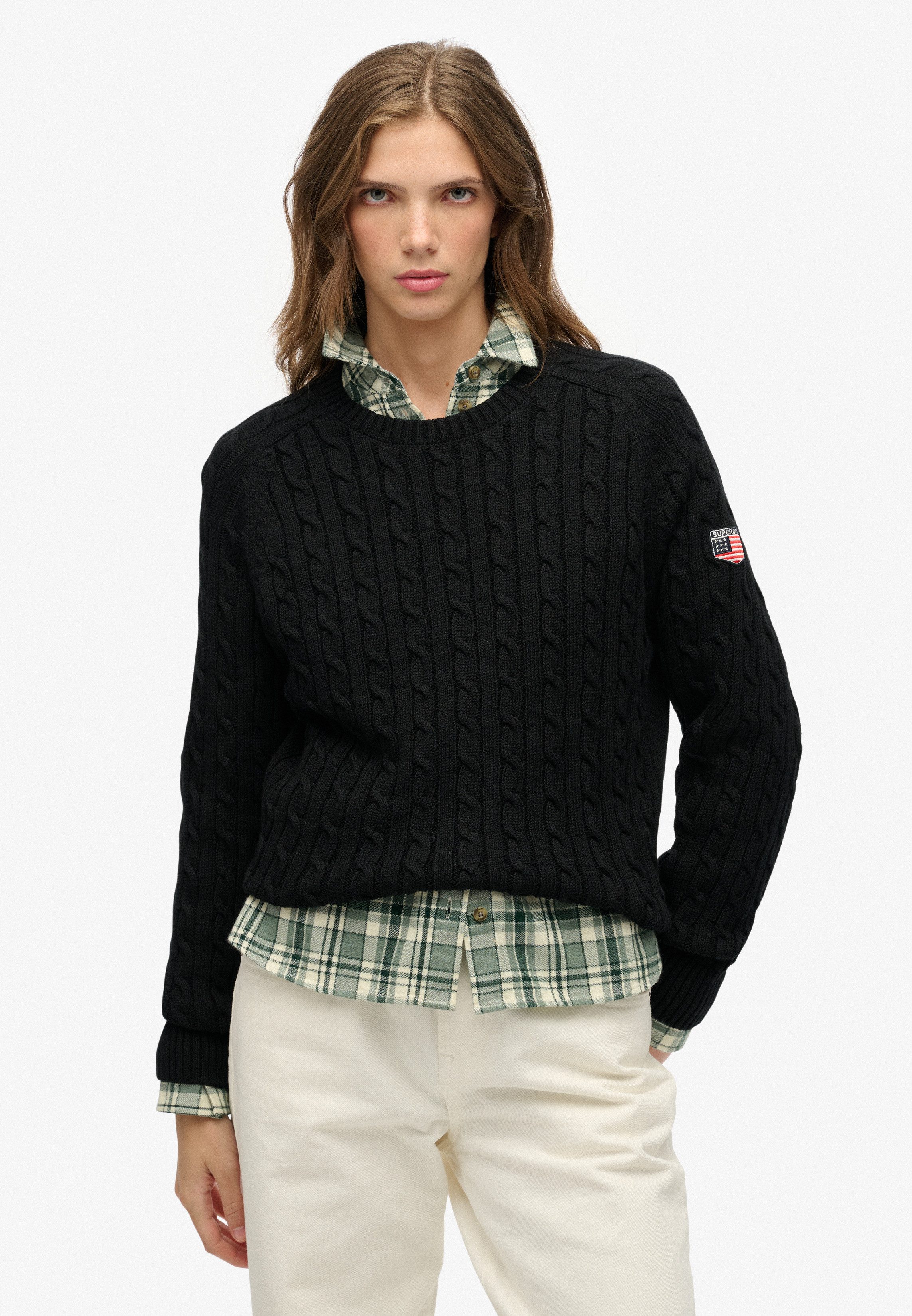 Superdry Strickpullover SLOUCHY CABLE KNIT Baumwolle, loose fit