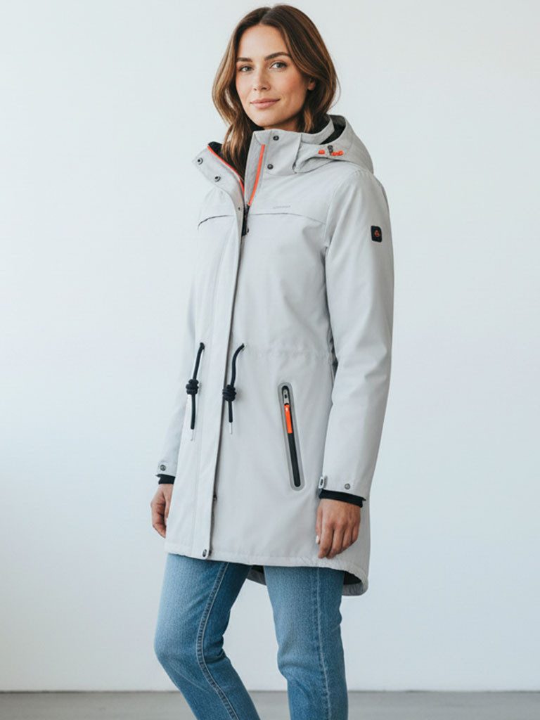 Coastguard Regenmantel Damen PU-Kurzmantel mit Futter - Mantel mit abnehmbarer Kapuze