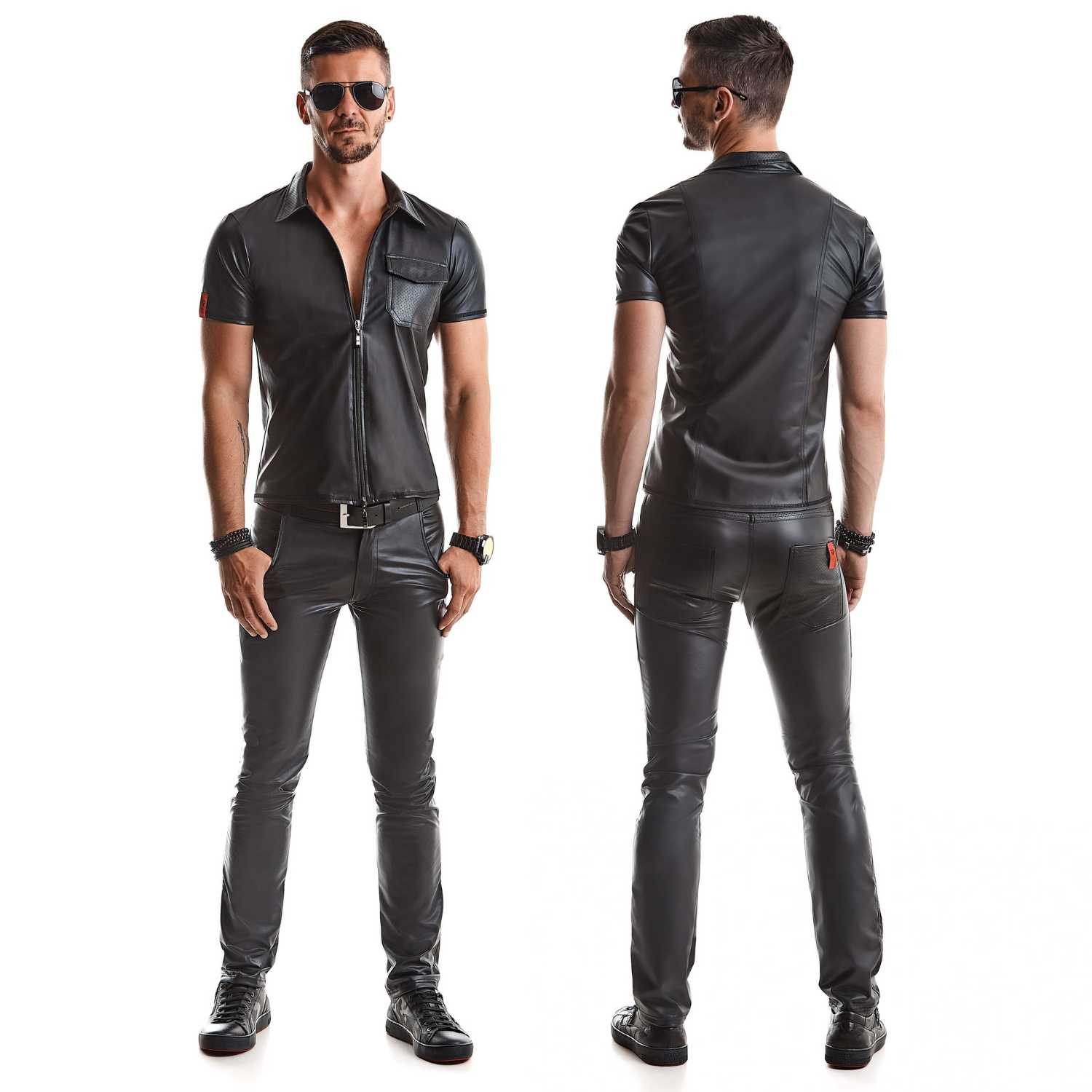 Regnes Fetish Planet Kurzarmhemd Emilio Polo Shirt Wetlook mit Brusttasche