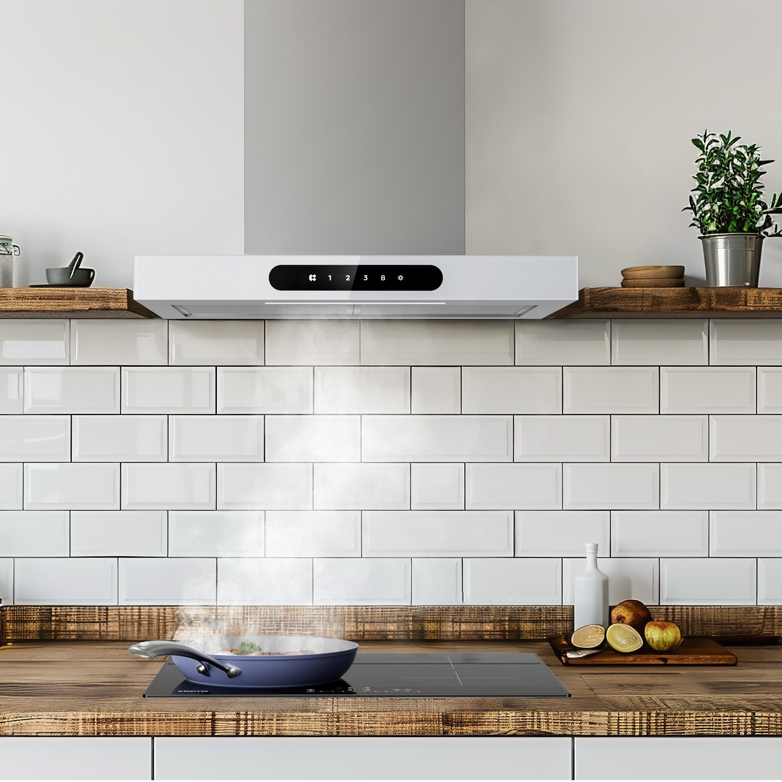 CIARRA Wandhaube 60 cm Dunstabzugshaube A+++ 650 m³/h Umluft & Abluft 4 Stufen VM6102W Serie CIARRA Dynamic 60 cm Dunstabzugshaube A+++ 650 m³/h Umluft & Abluft 4 Stufen VM6102W, Kaminhaube leise WIFI-APP Touch Control Inkl. BOOST mit 2*Kohlefilter