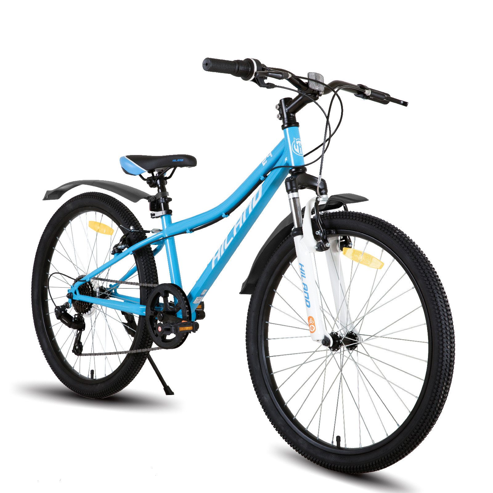 HILAND Mountainbike 24 Zoll Aluminium-Mountainbike mit 7-Gang, Federgabel und V-Bremse, mit Federgabel 7 Gang, V-Bremse, Hochwertiger Rahmen