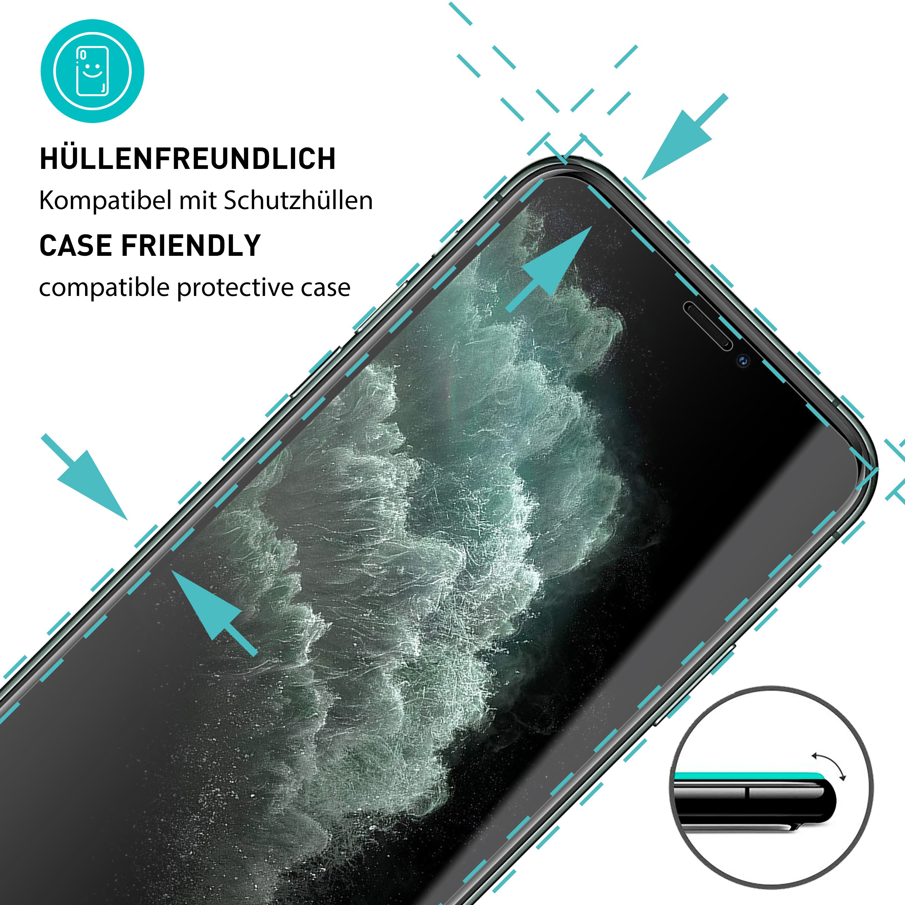smartect Displayschutzglas Schutzglas Panzerfolie Klar für iPhone 11 Pro / X / XS, Set, 3 Stück, Schutzfolie Glasschutz Bildschirm