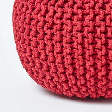 Homescapes Pouf Runder Strickpouf 100% Baumwolle, rot
