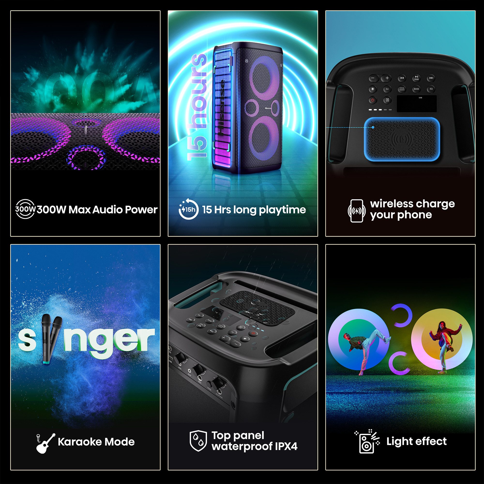 Hisense Party Storm 1 Bluetooth-Lautsprecher (Karaoke Modus inkl. 2 Mikrofone, 300W, 15 Stunden Akkulaufzeit) – Bild 5 von 5