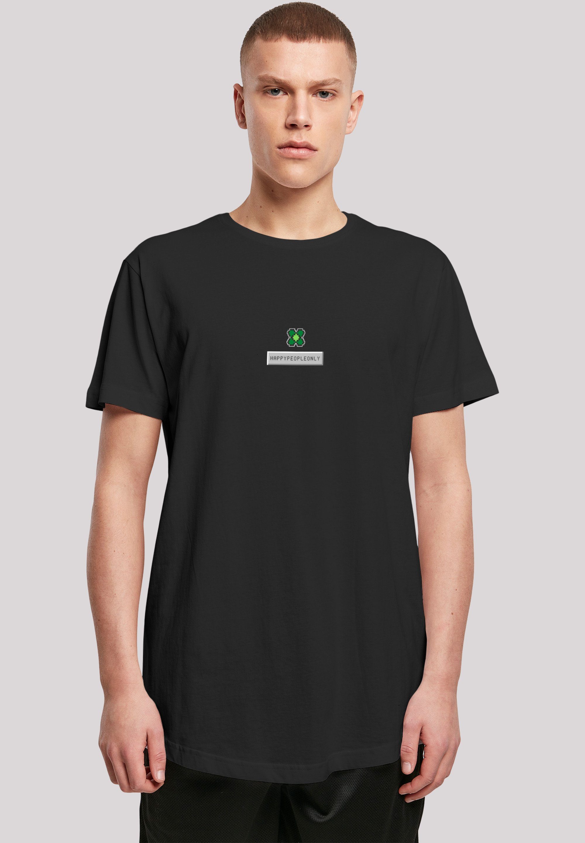 F4NT4STIC T-Shirt Silvester Happy Print schwarz New Pixel Year Kleeblatt