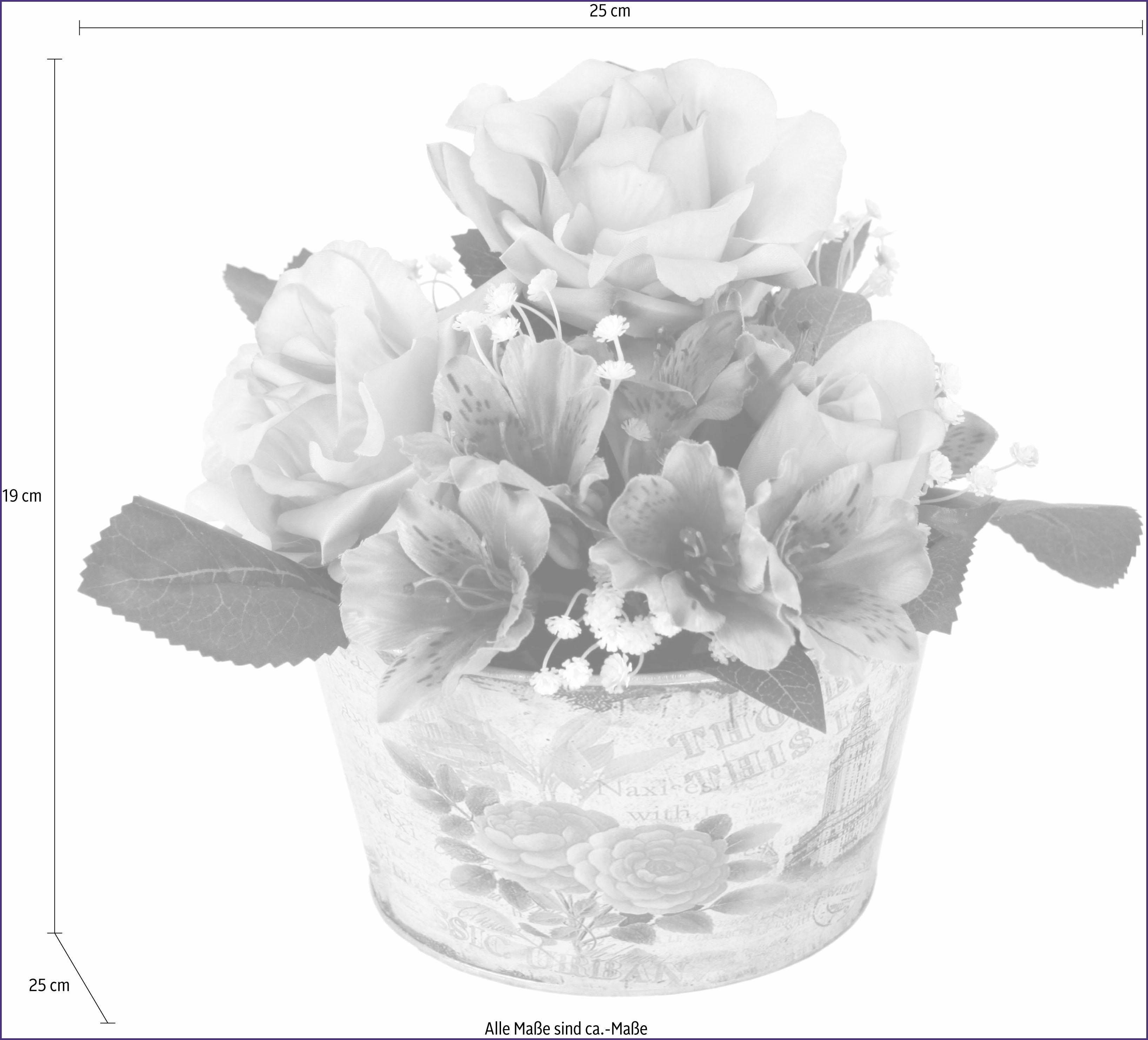 Kunstpflanze Gesteck Rosen in Zinktopf Rosen/Alstromeria, günstig online kaufen