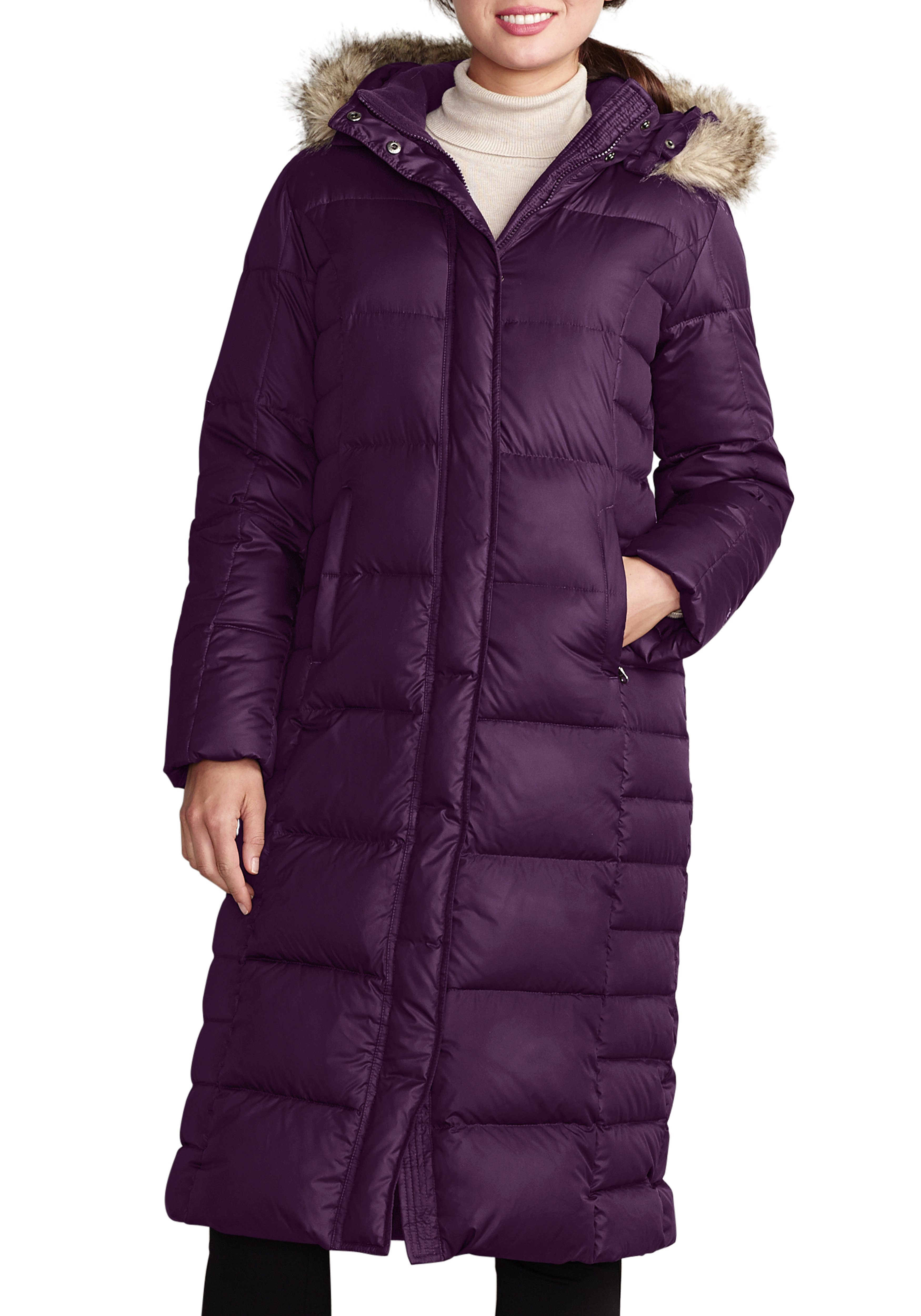 Eddie Bauer Daunenmantel Lodge mit Fellimitat Dunkles Aubergine