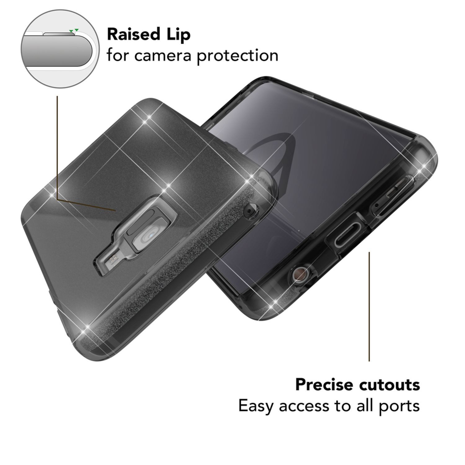 Nalia Smartphone-Hülle Samsung Galaxy S9 14,7 cm (5,8 Zoll), Glitzer Silikon Hülle / Verstärkte Innenseite / Glänzende Schutzhülle