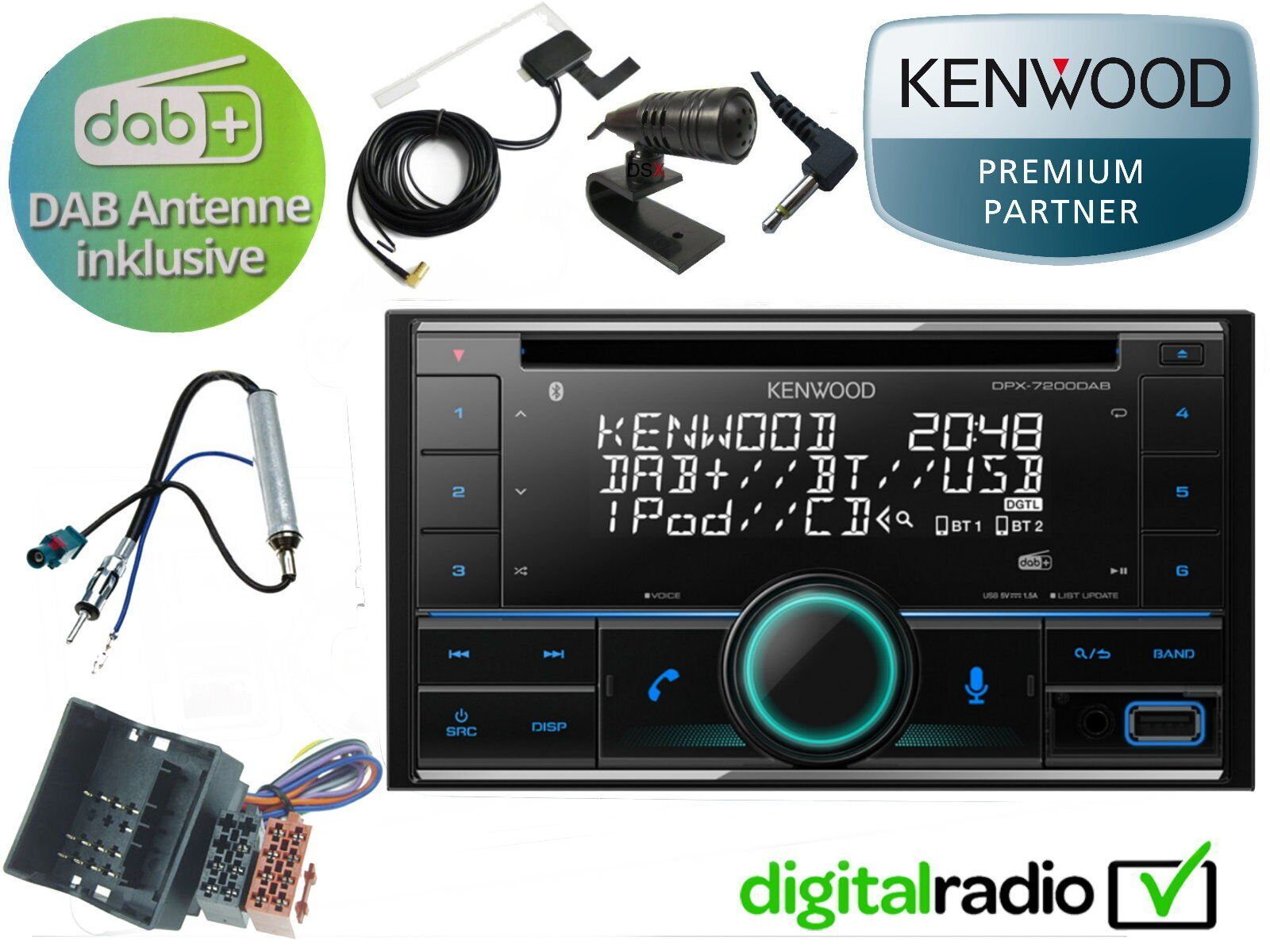 DSX Kenwood CD Bluetooth DAB+ USB Antenne inkl passend für VW FOX Autoradio (Digitalradio (DAB), FM)