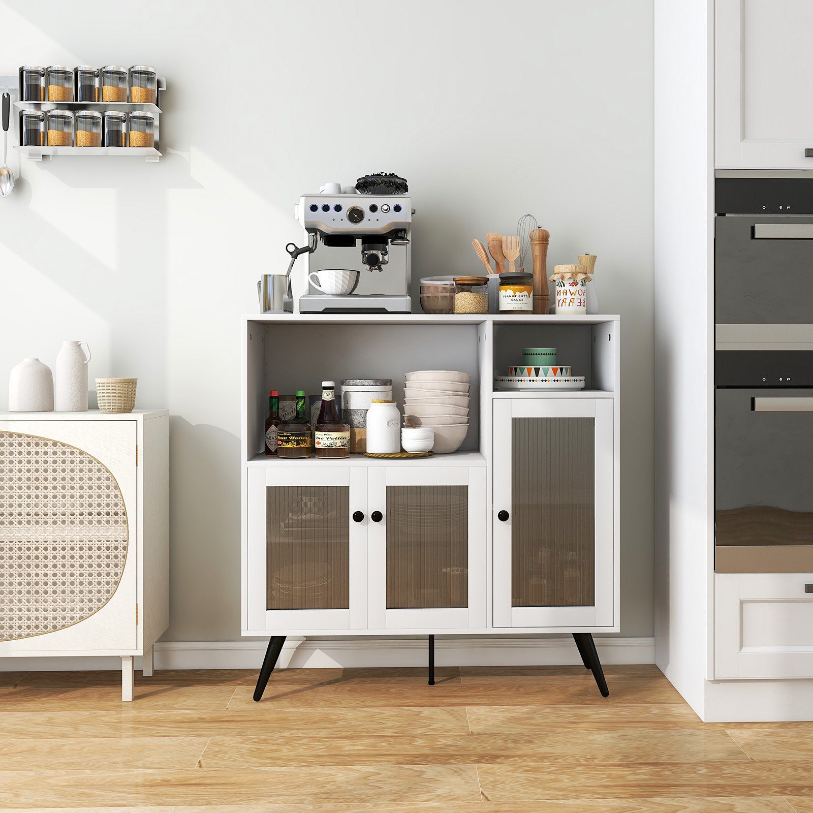 COSTWAY Küchenbuffet Schrank mit Glastüren & günstig online kaufen
