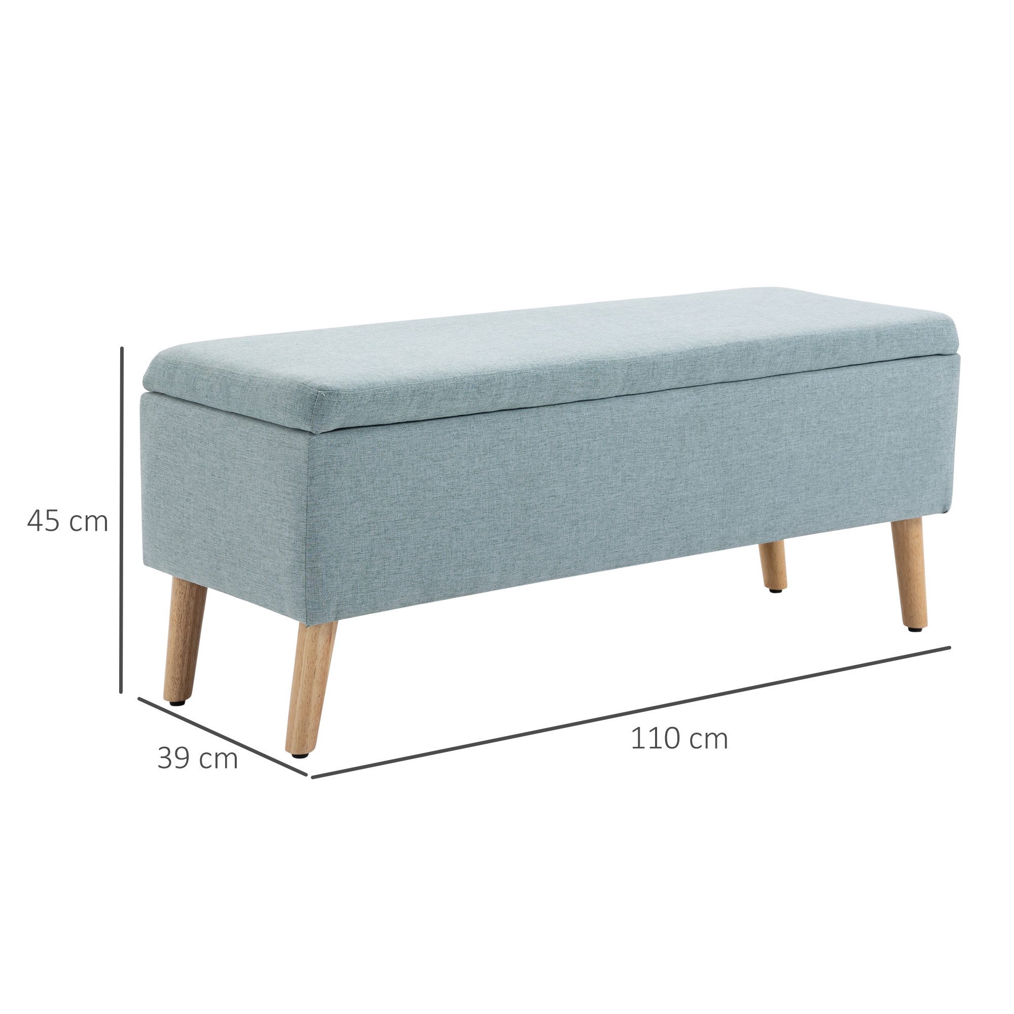 HOMCOM Sitzbank Polsterbank mit Leinenoptik, Sitztruhe mit Holzbeine (Truhenbank, 1-St., Polsterbank), Gummiholz Grün 110 x 39 x 45 cm – Bild 3 von 5