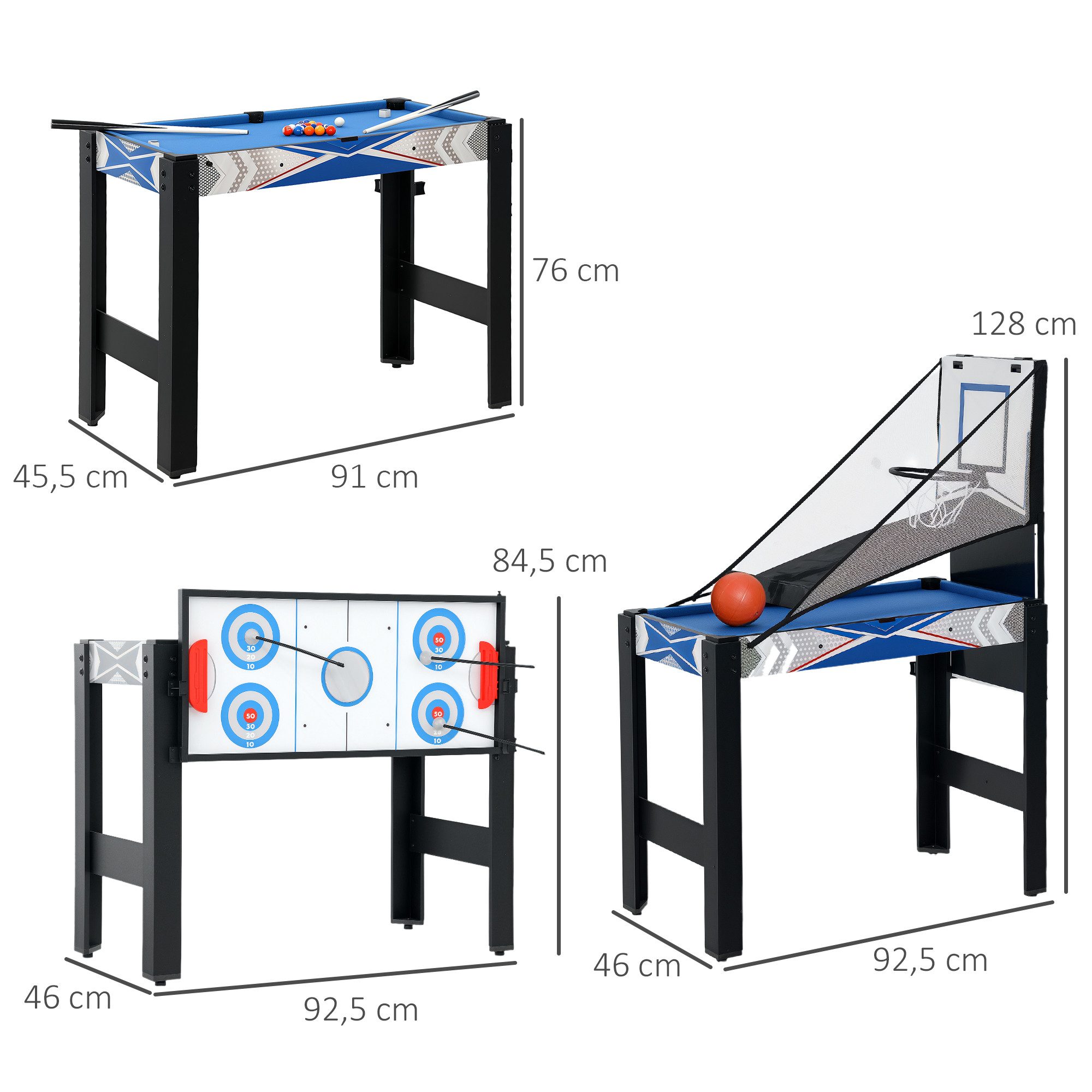 SPORTNOW Spieltisch Billard, Tischtennis, Hockey, Basketball, (5-in-1 Spieletisch, 1-tlg), mit Zubehör 91 x 45,5 x 76 cm