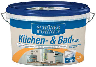 SCHÖNER WOHNEN FARBE Wandfarbe Küchen- & Badfarbe, 2,5 Liter, pearl, Langzeitschutz vor Schimmel- und Pilzbefall