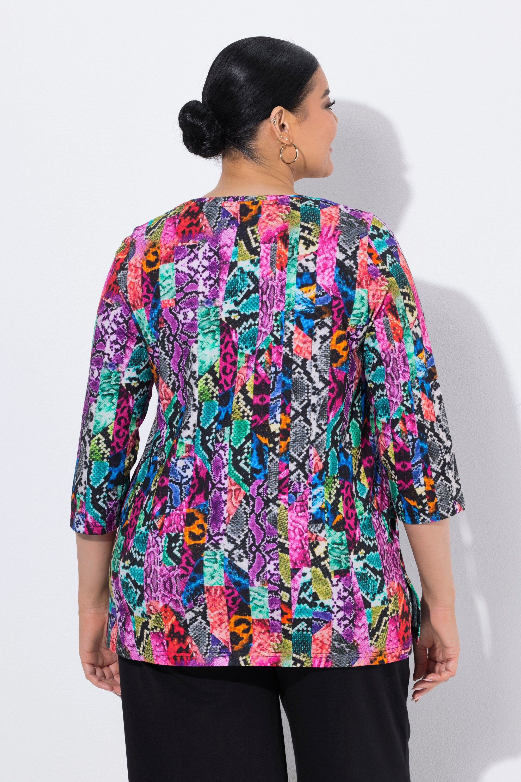 Ulla Popken Longshirt Shirt Schlangenmuster V-Ausschnitt 3/4-Arm
