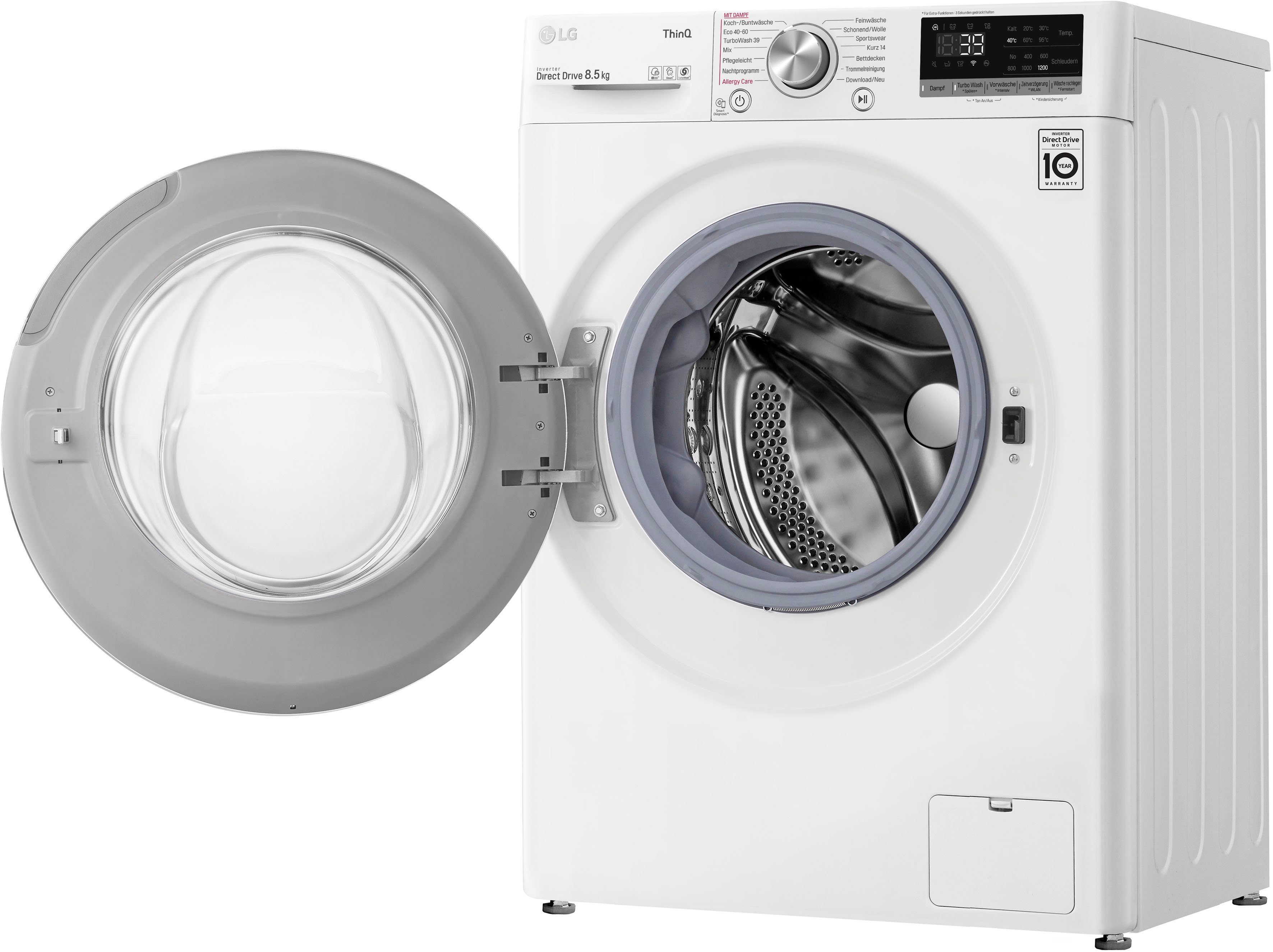 LG Waschmaschine F2V7SLIM8E, - Waschen nur 1200 U/min, kg, Minuten TurboWash® 8,5 39 in