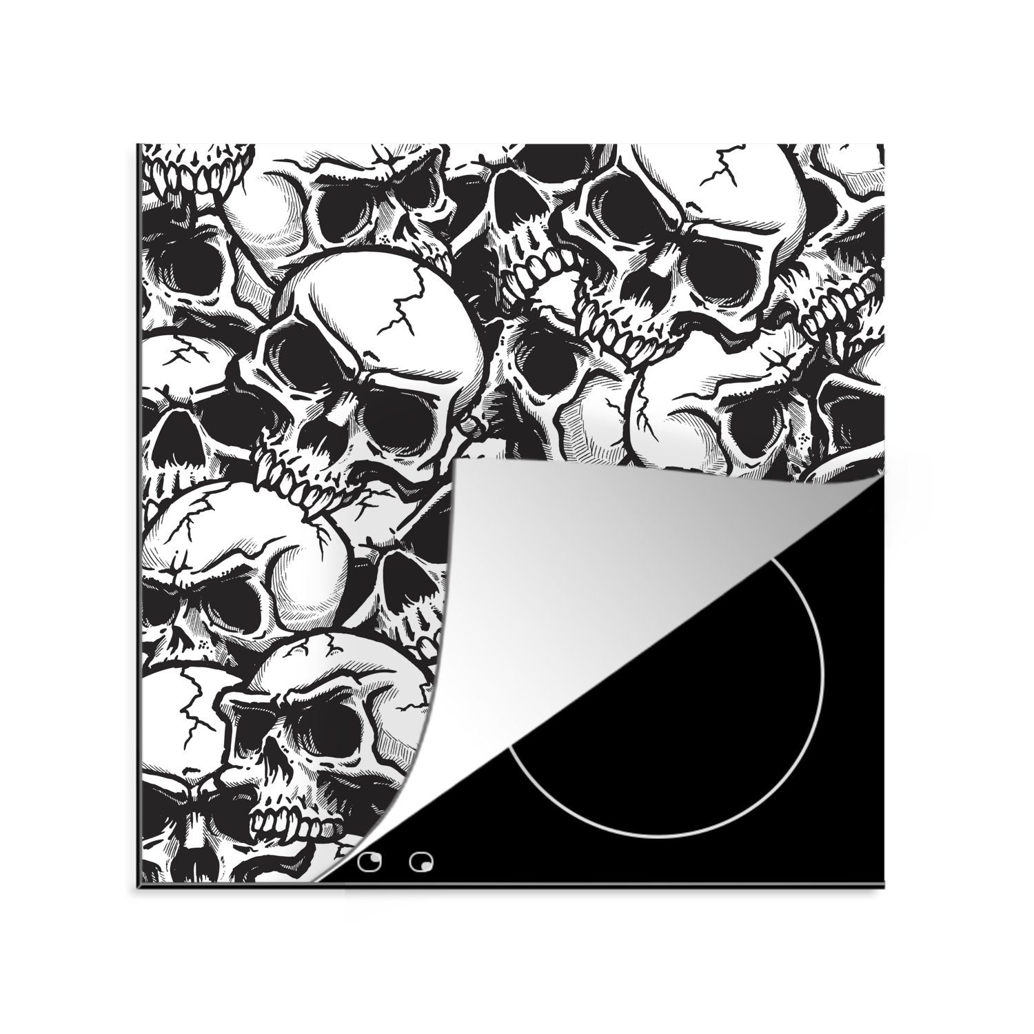 MuchoWow Herdblende-/Abdeckplatte Eine Musterillustration von Totenköpfen, Vinyl, (1 tlg), 78x78 cm, Ceranfeldabdeckung, Arbeitsplatte für küche