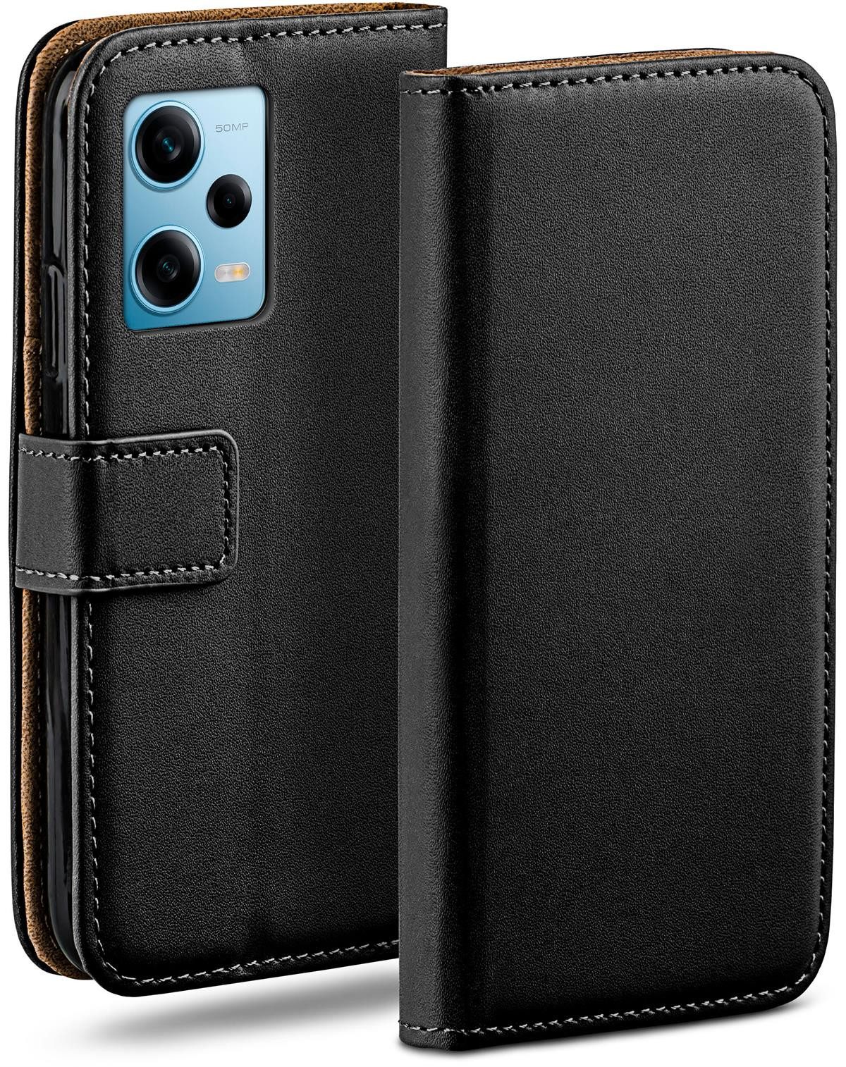 moex Handyhülle für Redmi Note 12 Pro 5G Hülle Klappbar Book Case Schwarz 6,67 Zoll, Klapphülle Kartenfach Flip Cover Handytasche Leder Optik Schutzhülle