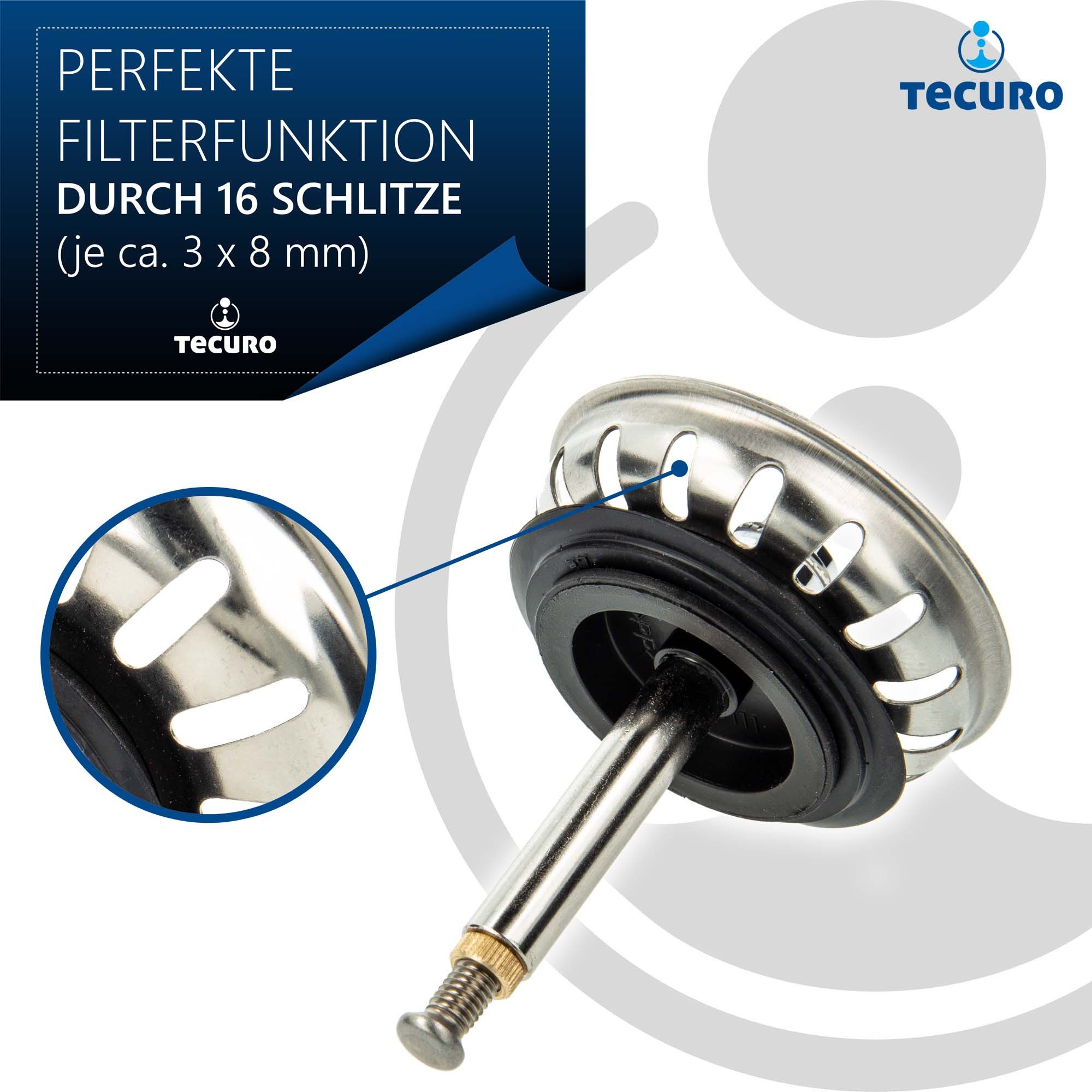 tecuro Siphon Siebkorb Ø 54 mm mit Metall-Führungsstange 8 mm und Höhenverstellung – Bild 4 von 5