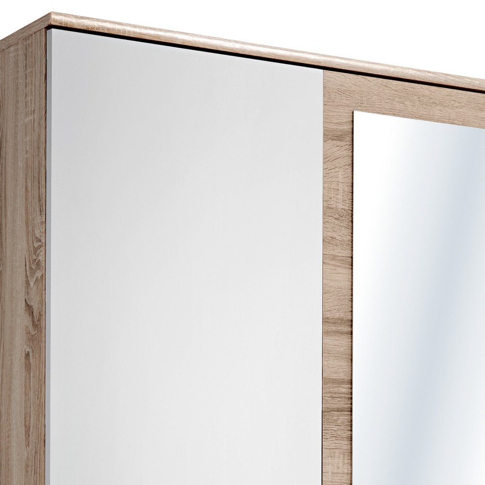 Eiche, Stauraum, Spiegel, Design 3D in Schrank) aus Holzwerkstoff, made mit Sonoma (Kleiderschrank, viel Weiß Dino Drehtürenschrank mit Stylefy Modern, Europa