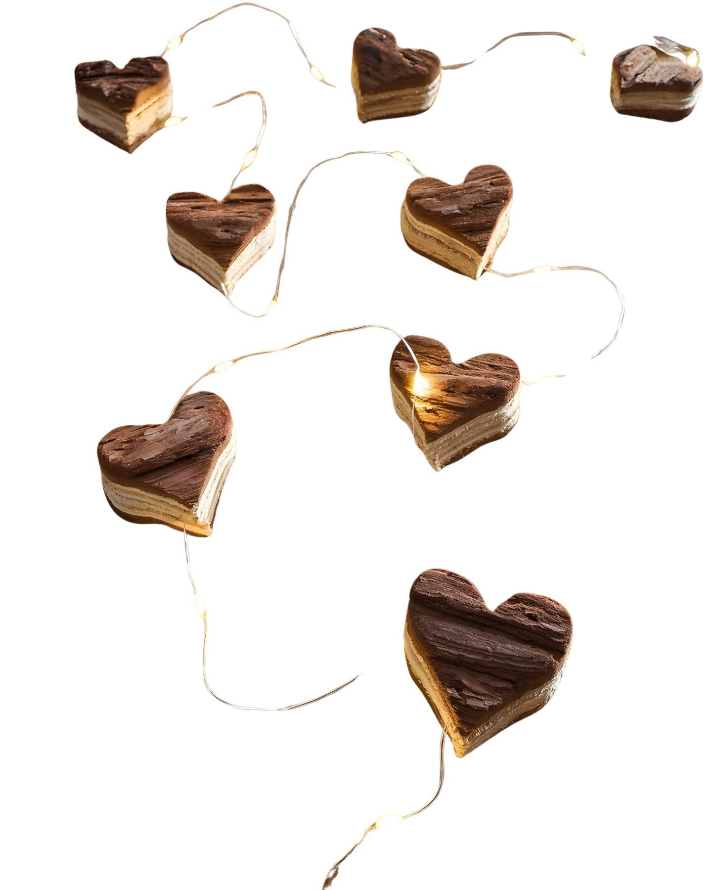 Dekoleidenschaft LED-Lichterkette "Herz" aus Holz 300 cm lang 32 warmweiße LED, Leuchtdeko im Natur-Look, Lichterdraht, Hochzeitsdeko mit 15 Holzherzen, Leuchtdraht