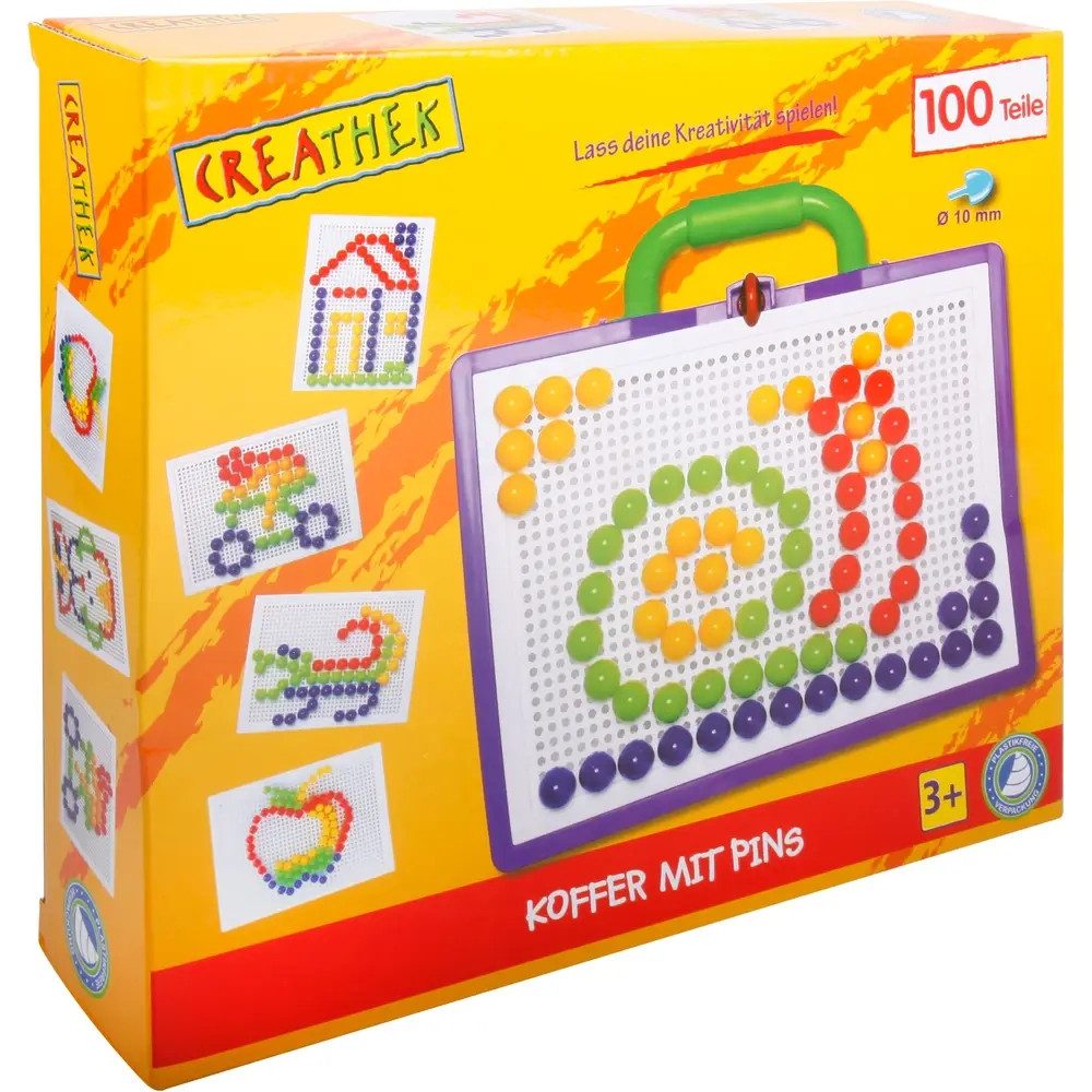 Vedes Steckspielzeug Creathek Koffer mit 100 Pins, Durchmesser 10 mm, ca. 24,5x21,8x5,3cm