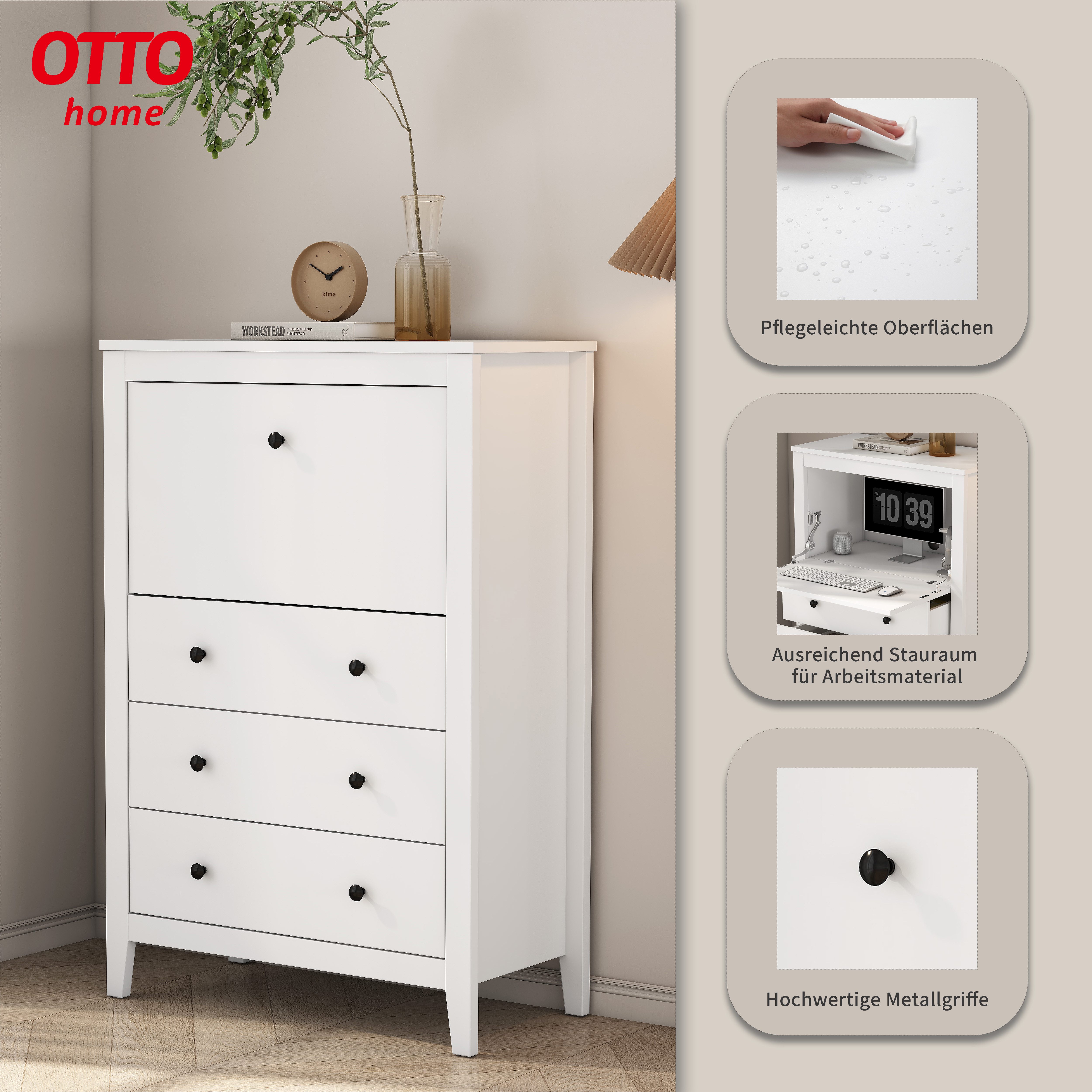 OTTO home Sekretär, im Landhausstil, (B/T/H): 80/39,5/119,6 cm