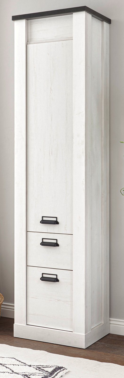 Furn.Design Hochschrank Stove (Badschrank in Pinie weiß Landhaus, 51 x 201 cm) mit Soft-Close-Funktion