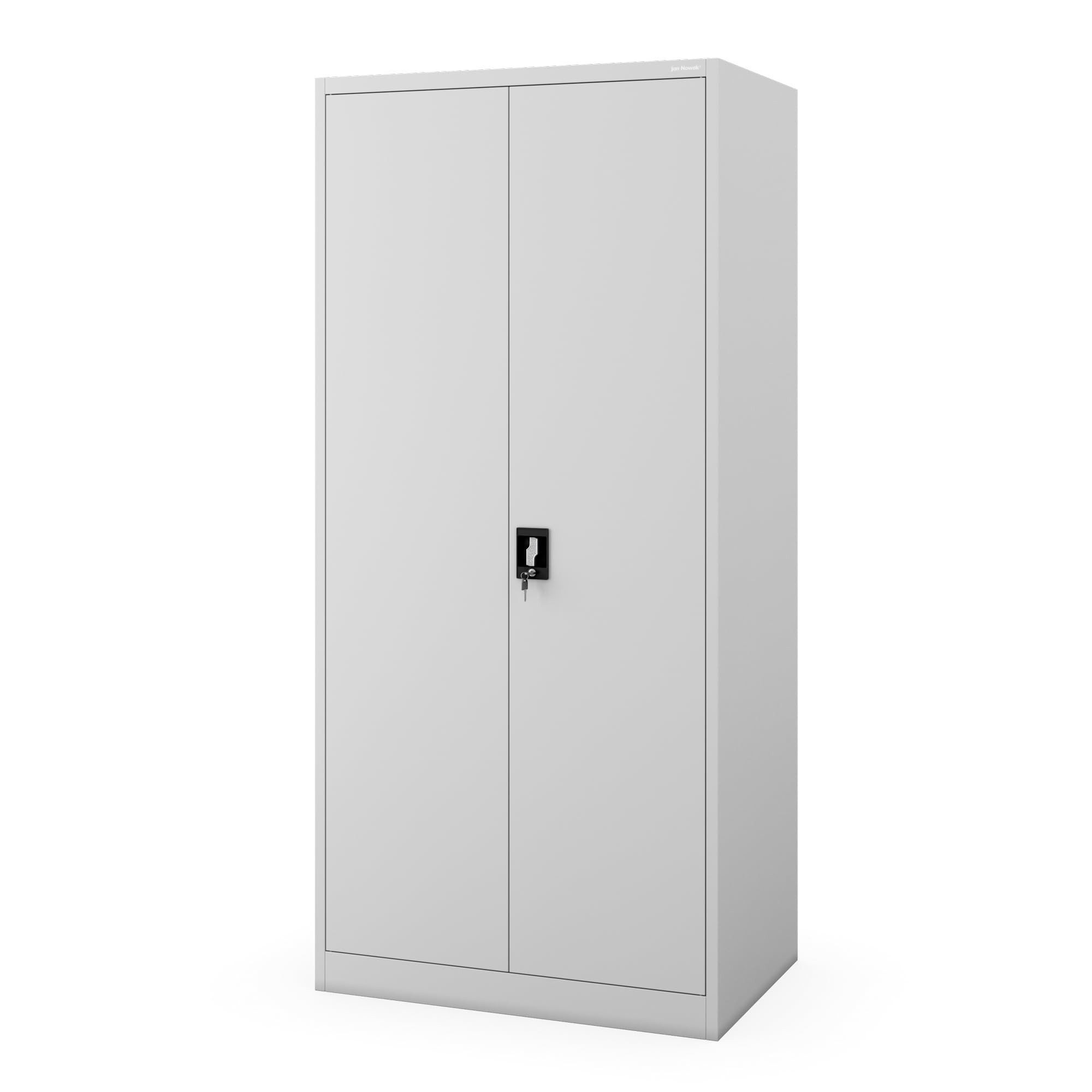 Jan Nowak Aktenschrank Metall Büroschrank abschließbar 90 cm JAN H D600 4 Böden Stahl (Kaltwalzstahl 0,6 mm Wandmontage möglich 4 Farben) Ordnerschrank 50 Ordner Schloss 2 Schlüssel Tiefe 60 cm robust