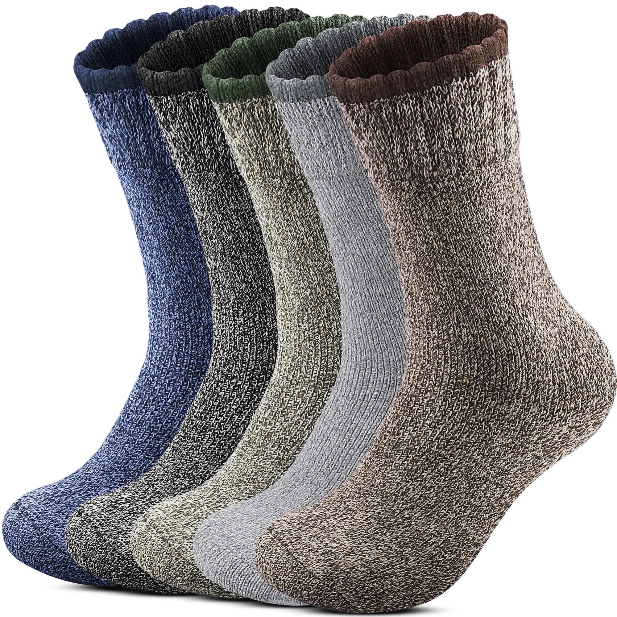 FOUORTUNATE-BEE Thermosocken 5 Paar Herren-Wintersocken, warme Outdoor- und Trekkingsocken Gefütterte Herren-Socken für Winter, Alltag, Wandern und Sport