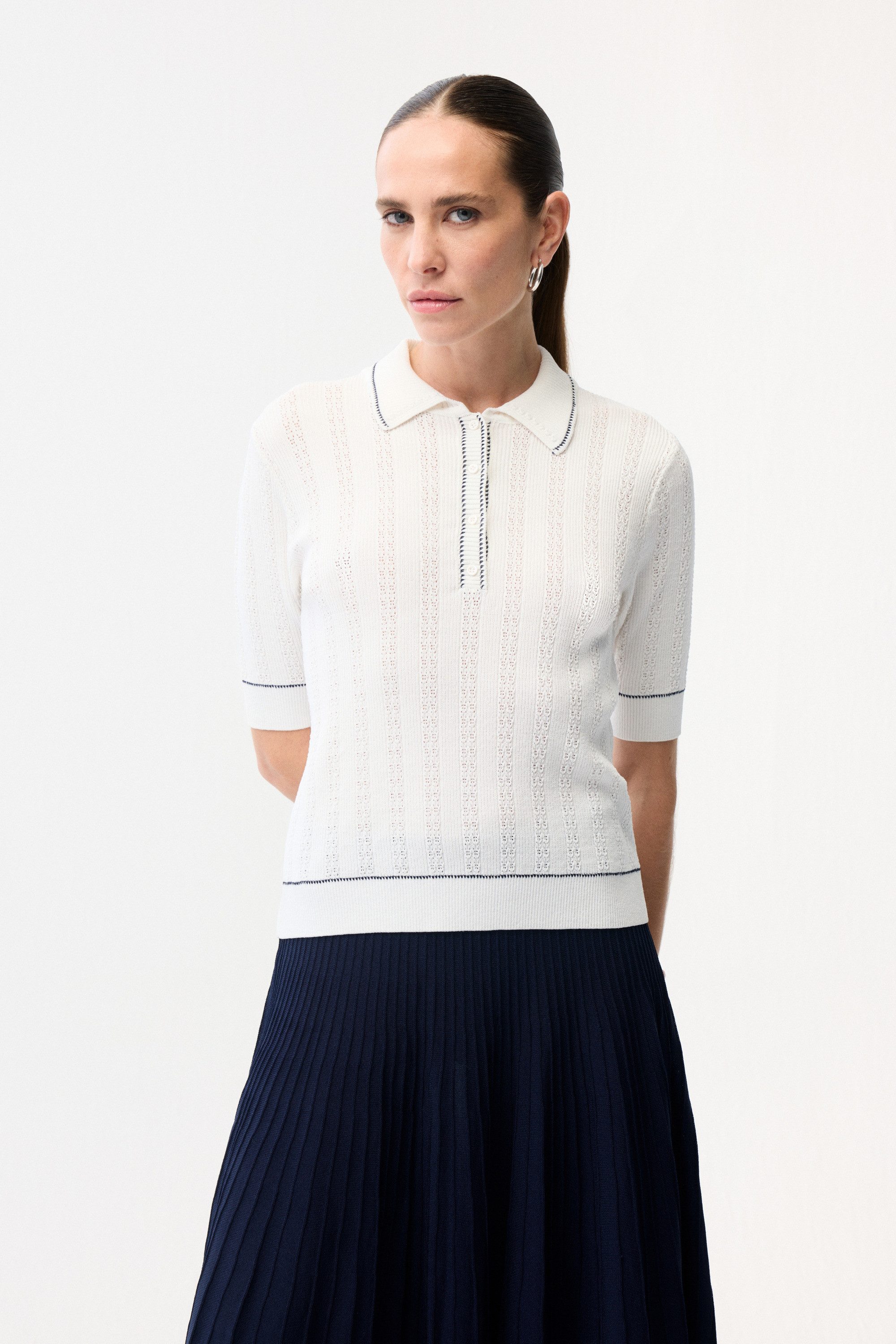 adL Blusentop Strickbluse mit Hemdkragen
