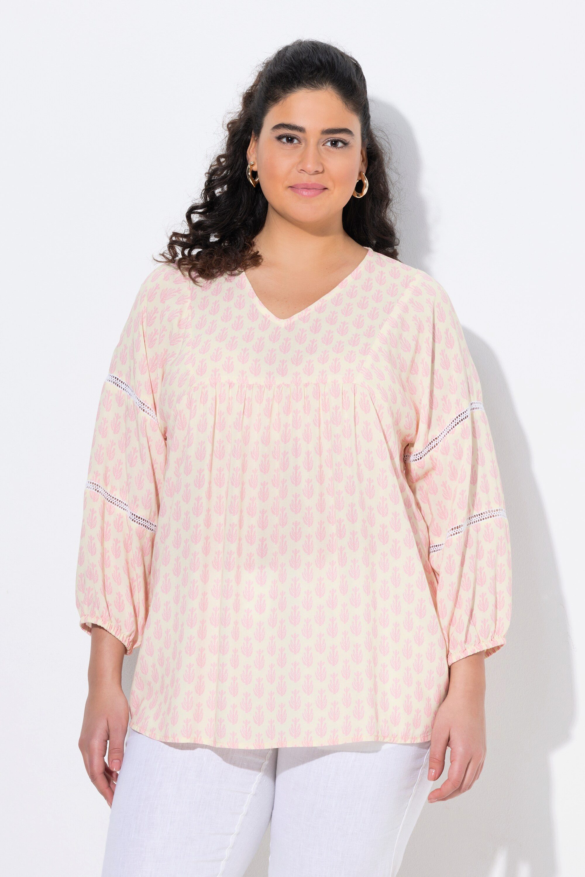 Ulla Popken Tunika Bluse Kaktus A-Linie 3/4-Arm Spitze günstig online kaufen