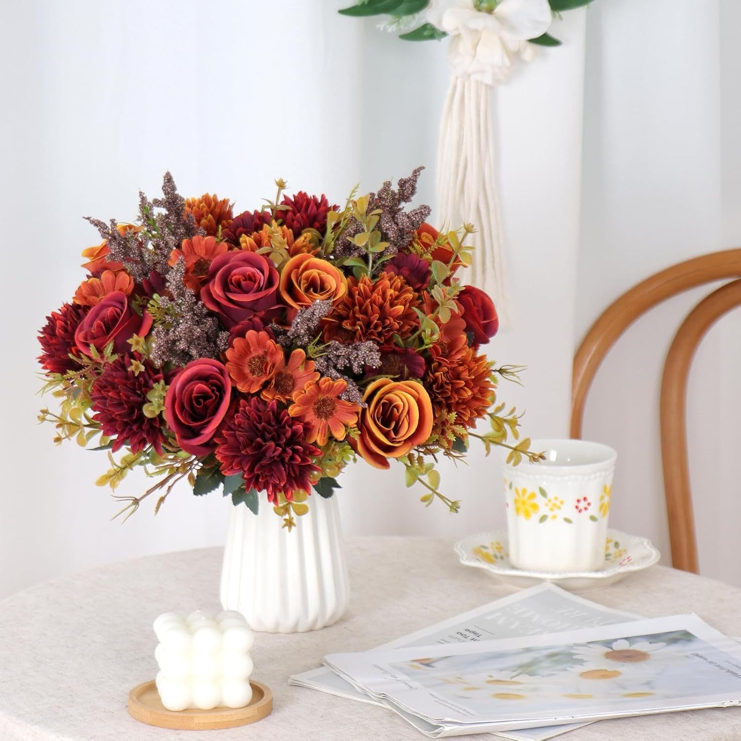 Kunstblumenstrauß Künstliche Blumen 2/4 Bündel künstliche Rosen Gänseblümchen, Agger, Perfekt für Hochzeit, Party oder Heimdekoration in Rosa – Bild 5 von 5