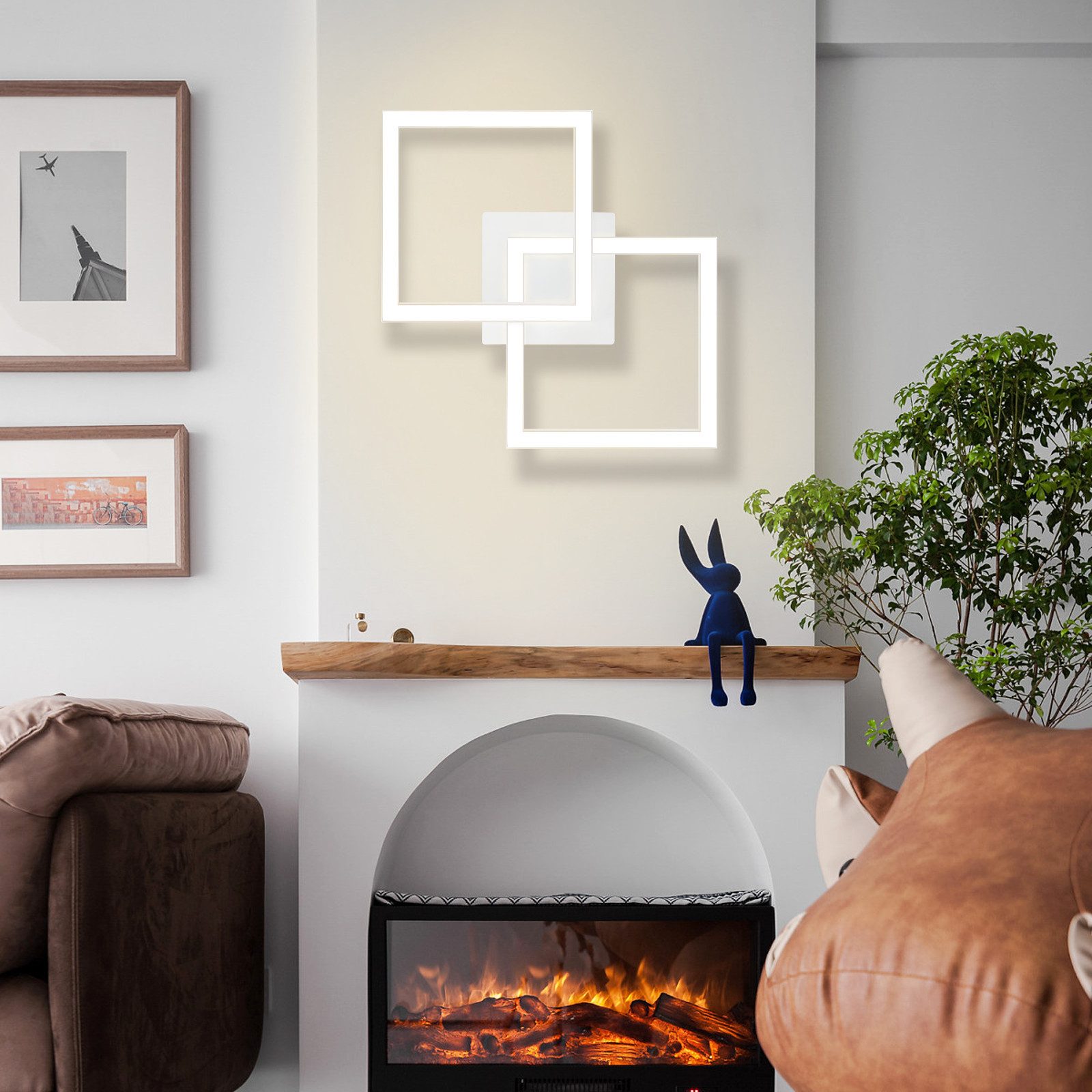 ZMH LED Deckenleuchte Wohnzimmer Modern 2 Flammig 24W Deckenlampe Schlafzimmer Flur, LED fest integriert, 4000K, Weiß-Neutralweiß Schlafzimmerlampe Eckig Flur – Bild 4 von 5
