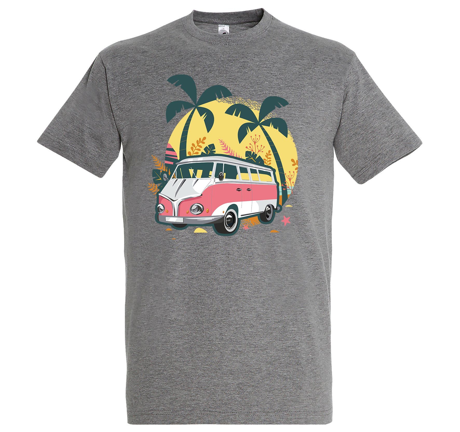 Frontprint Shirt Grau Urlaub T-Shirt modischem Van mit Herren Designz Camping Youth