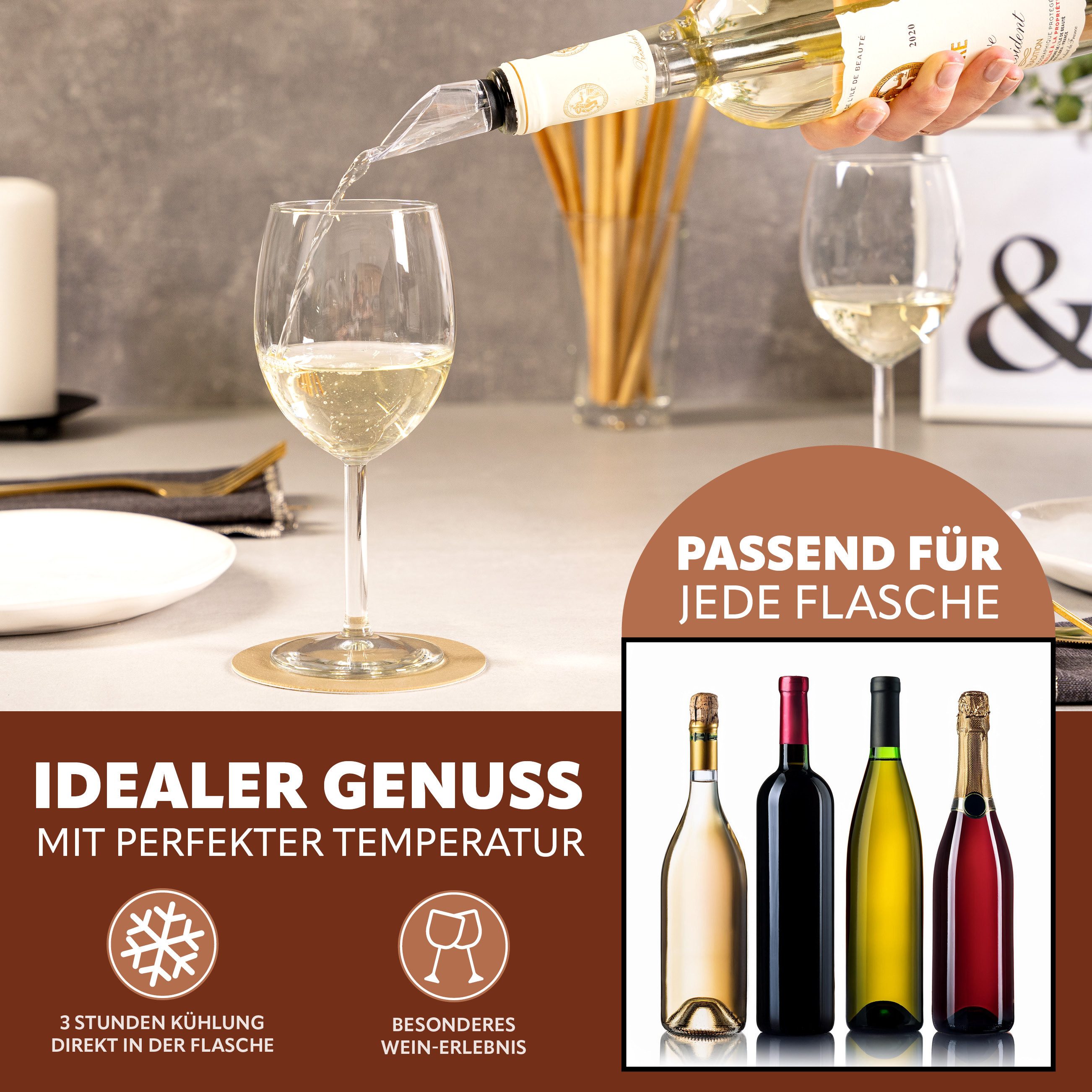 bremermann Sommelier-Set Wein-Set 5-tlg, Geschenk-Set für Weißwein, Sommelier-Set, (Set, 5 tlg), 2in1 Funktion - Kühlung und tropfsicheres Ausgießen zugleich