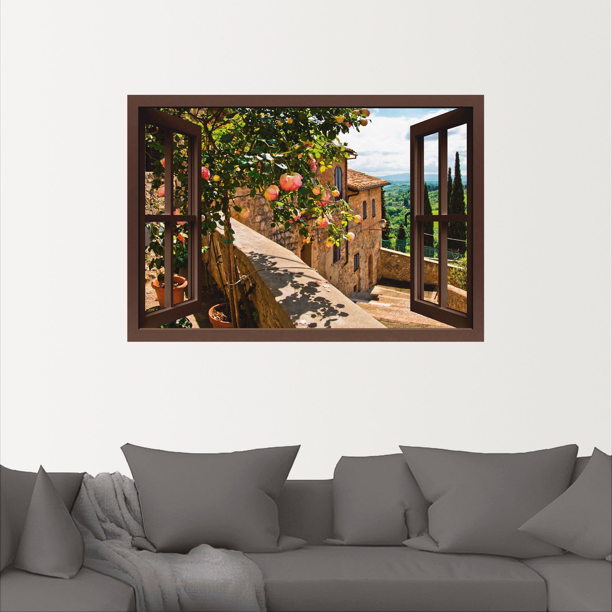 Artland Wandbild Fensterblick Rosen auf Balkon günstig online kaufen